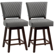 Swivel Bar Stools Set of 2 - Dark Grey Counter Height with Wood Legs and Footrests-DECOROLALA