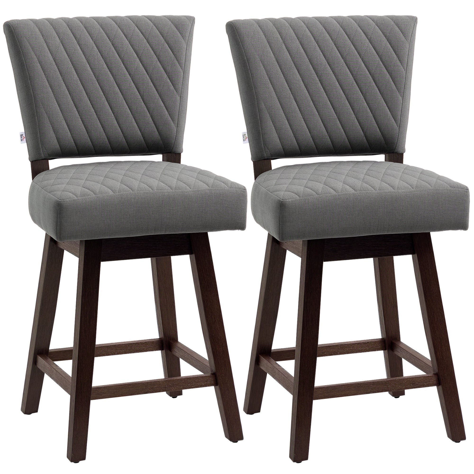 Swivel Bar Stools Set of 2 - Dark Grey Counter Height with Wood Legs and Footrests-DECOROLALA