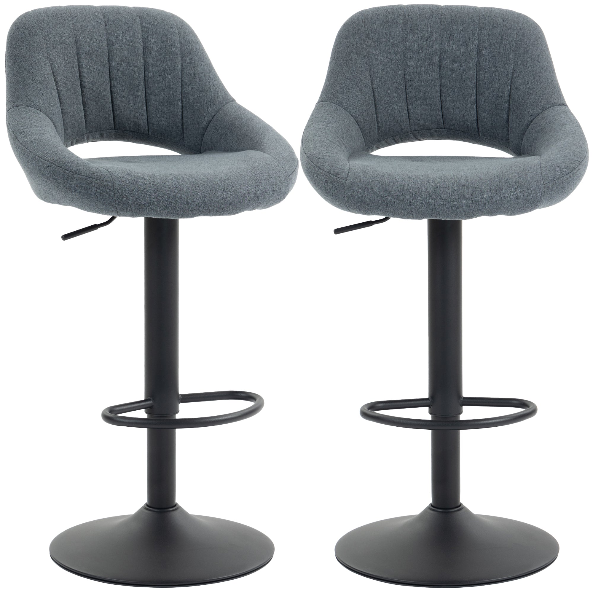 Swivel Bar Stools Set of 2 - Dark Grey Linen Adjustable-Home Furnishings > Kitchen & Dining Furniture > Bar Stools-DECOROLALA