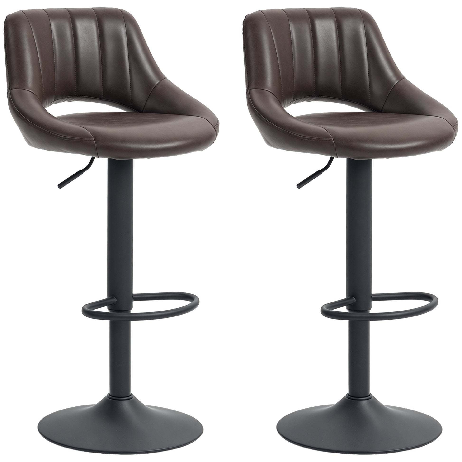 Swivel Bar Stools Set of 2, Faux Leather Upholstered Counter Height Barstools with Round Metal Base-Home Furnishings > Kitchen & Dining Furniture > Bar Stools-DECOROLALA