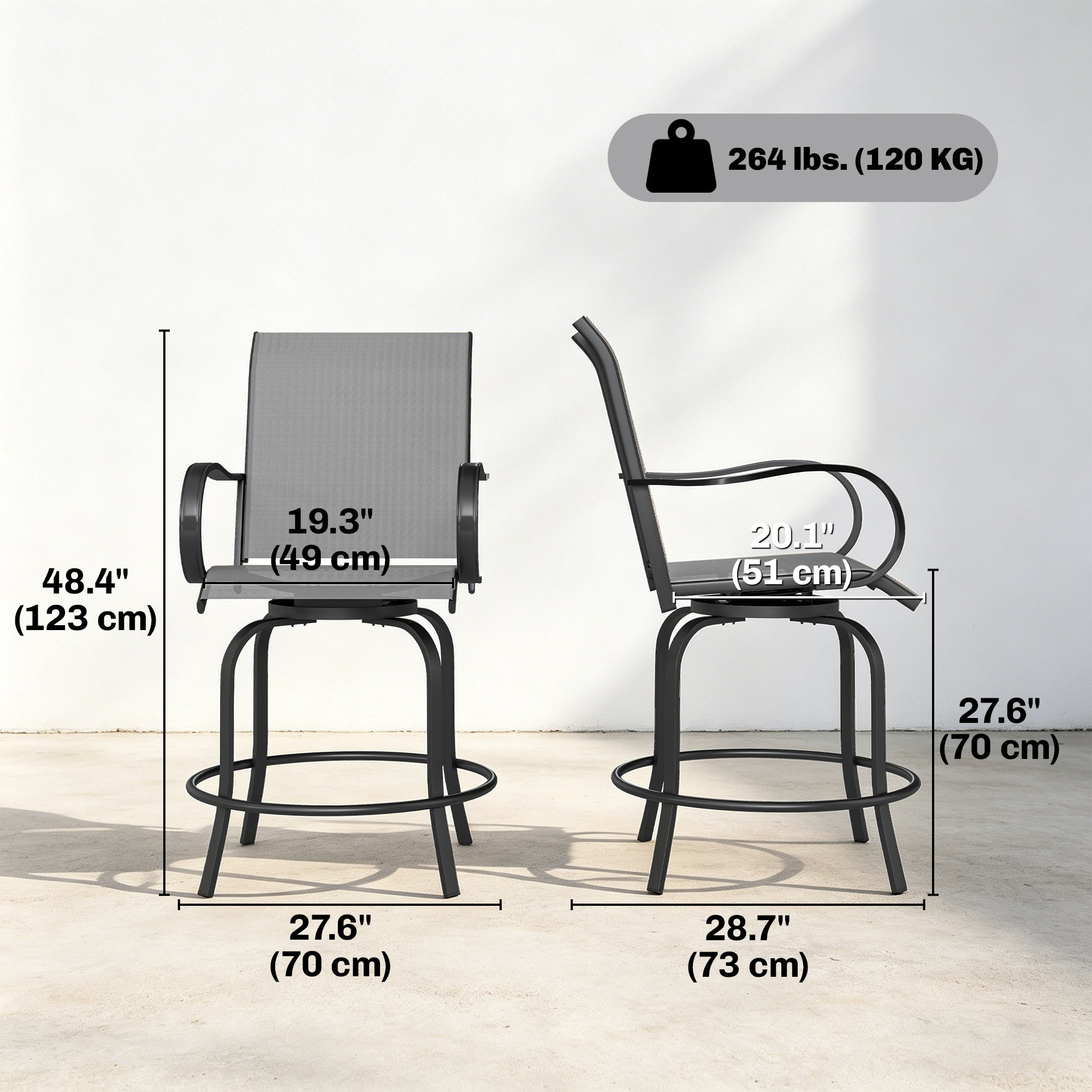 Swivel Bar Stools Set of 2 - Grey 27.6"H-DECOROLALA