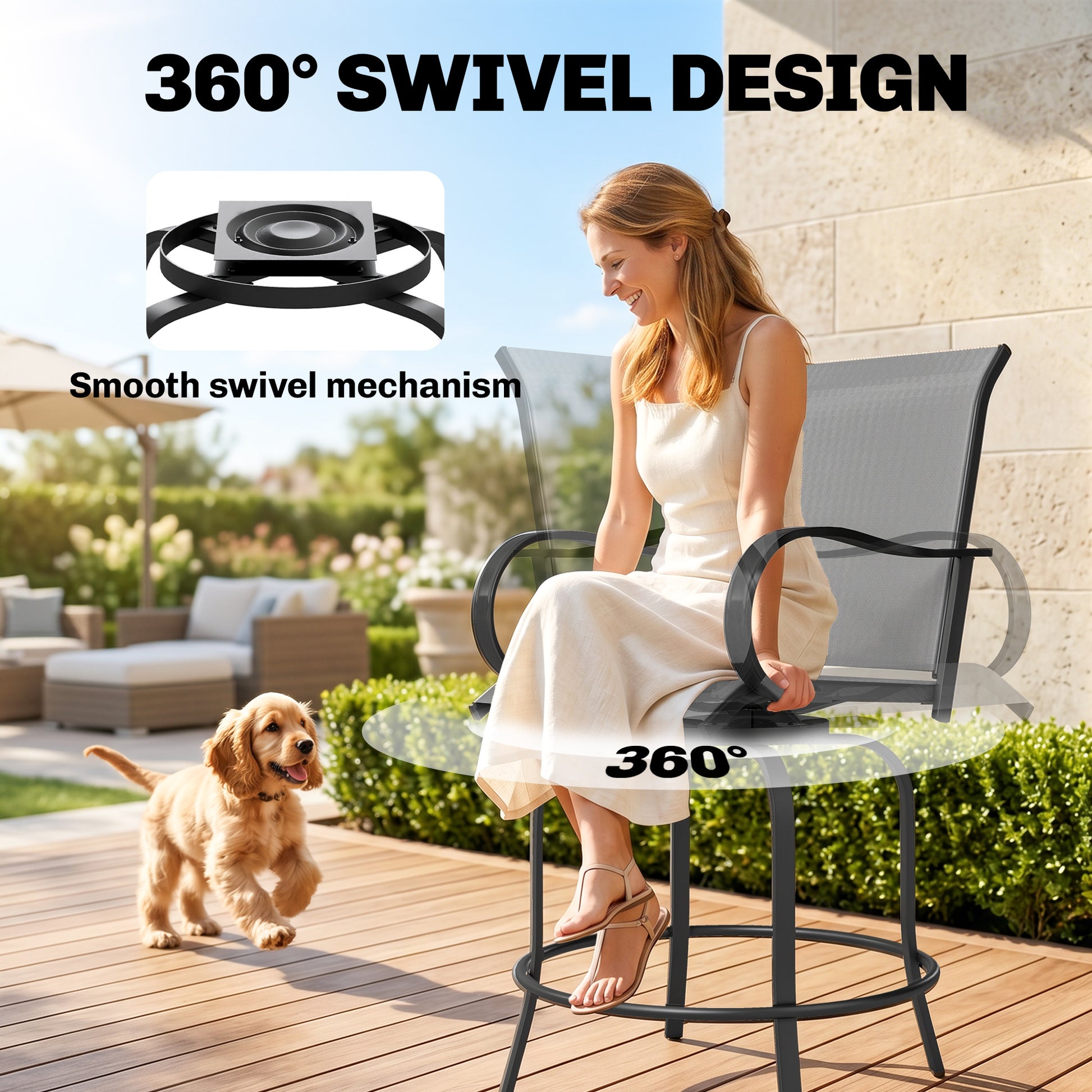 Swivel Bar Stools Set of 2 - Grey 27.6"H-DECOROLALA
