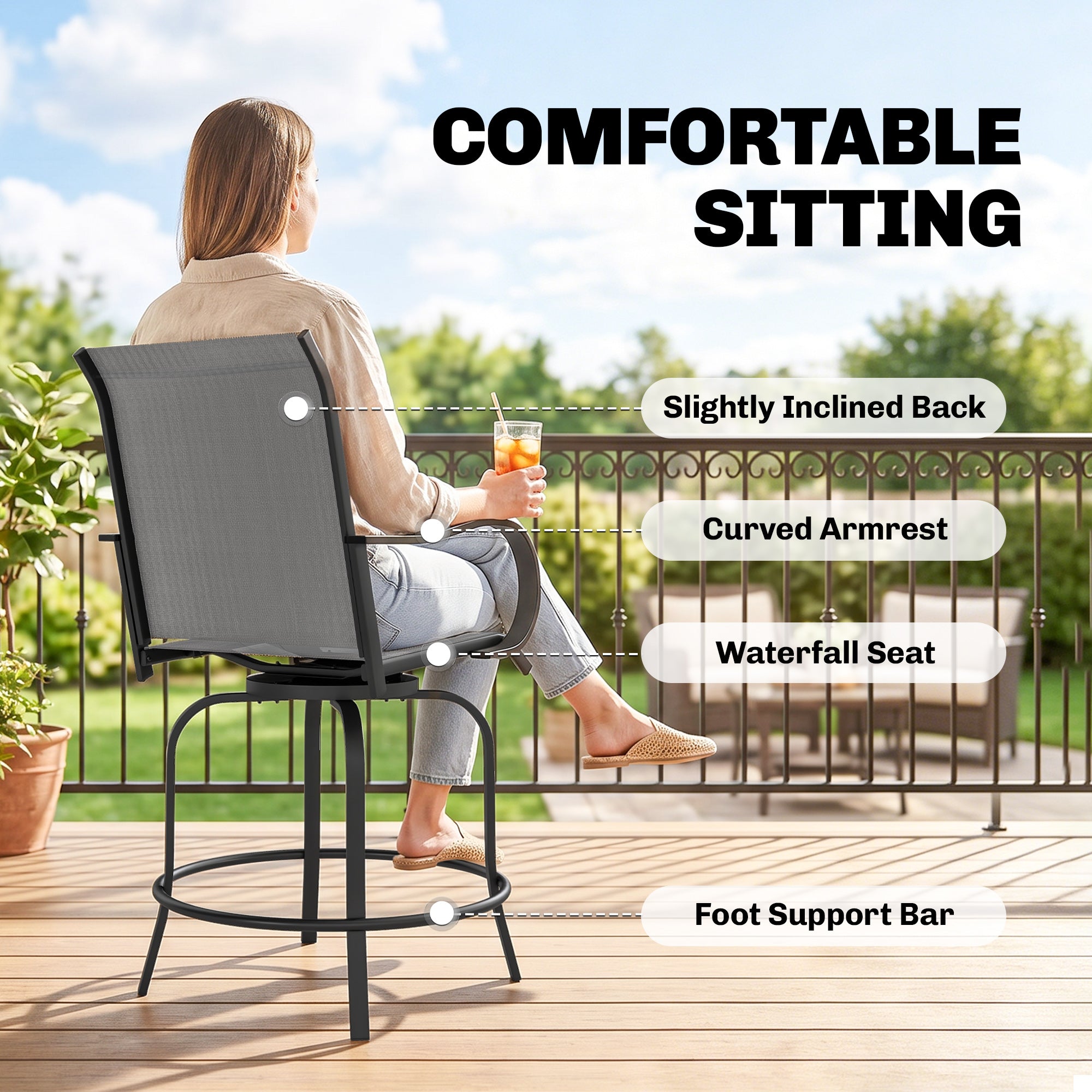 Swivel Bar Stools Set of 2 - Grey 27.6"H-DECOROLALA