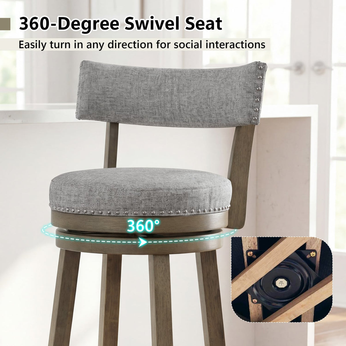 Swivel Bar Stools Set of 2 Linen Fabric Upholstered Barstools with Back-31.5 Inches-Bar Stools-DECOROLALA