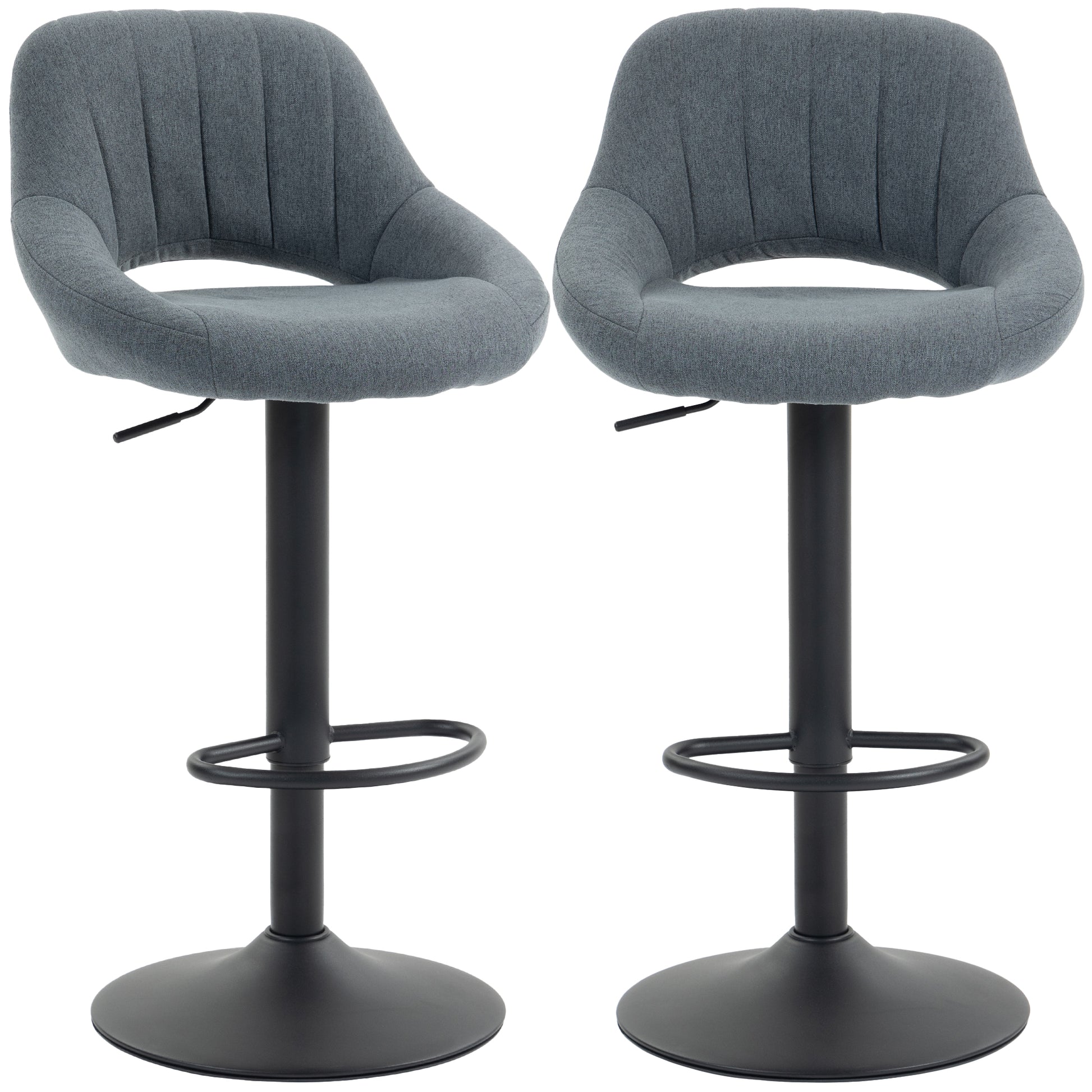 Swivel Bar Stools Set of 2, Linen Upholstered Counter Height Barstools with Round Metal Base-Home Furnishings > Kitchen & Dining Furniture > Bar Stools-DECOROLALA