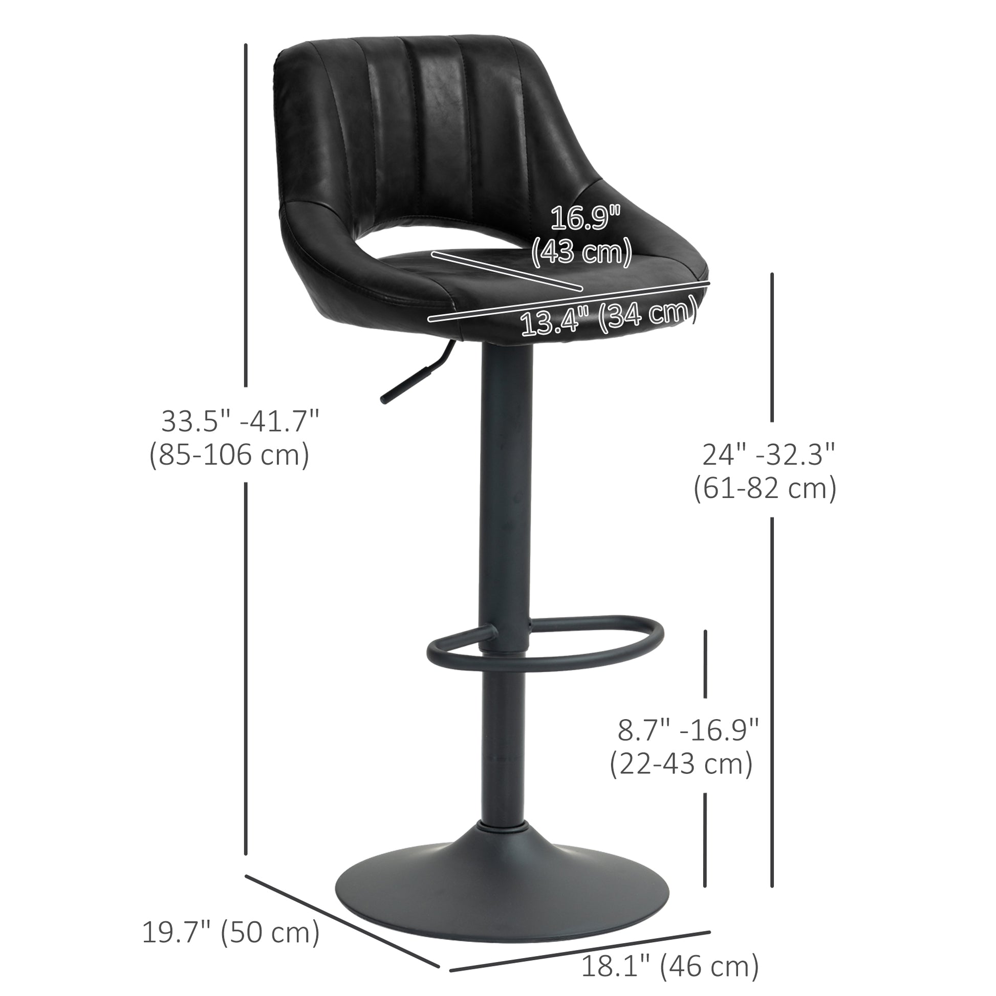Swivel Bar Stools Set of 2 with Footrest, Faux Leather Upholstered Counter Height Barstools with Round Metal Base-Home Furnishings > Kitchen & Dining Furniture > Bar Stools-DECOROLALA