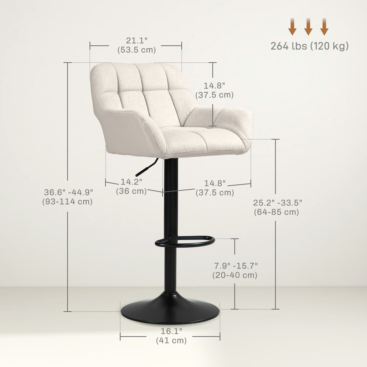 Swivel Barstools Set of 2 - Adjustable Cream White PU Leather-Home Furnishings > Kitchen & Dining Furniture > Bar Stools-DECOROLALA