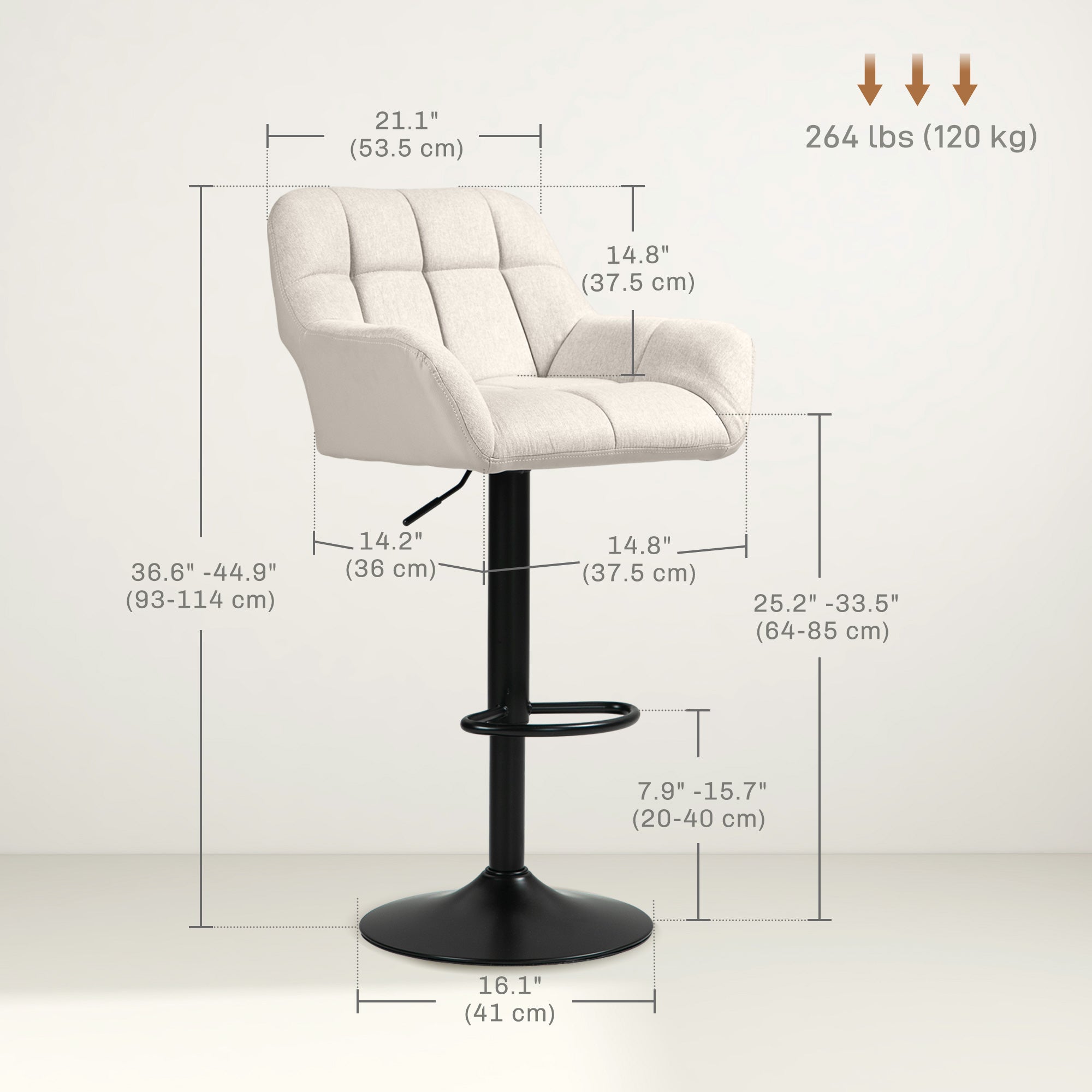 Swivel Barstools Set of 2 - Adjustable Cream White PU Leather-Home Furnishings > Kitchen & Dining Furniture > Bar Stools-DECOROLALA