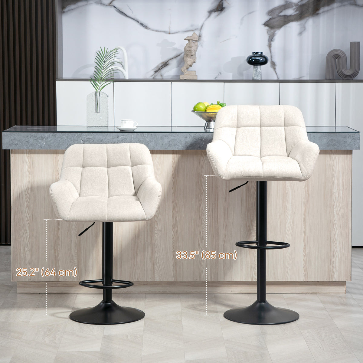 Swivel Barstools Set of 2 - Adjustable Cream White PU Leather-Home Furnishings > Kitchen & Dining Furniture > Bar Stools-DECOROLALA