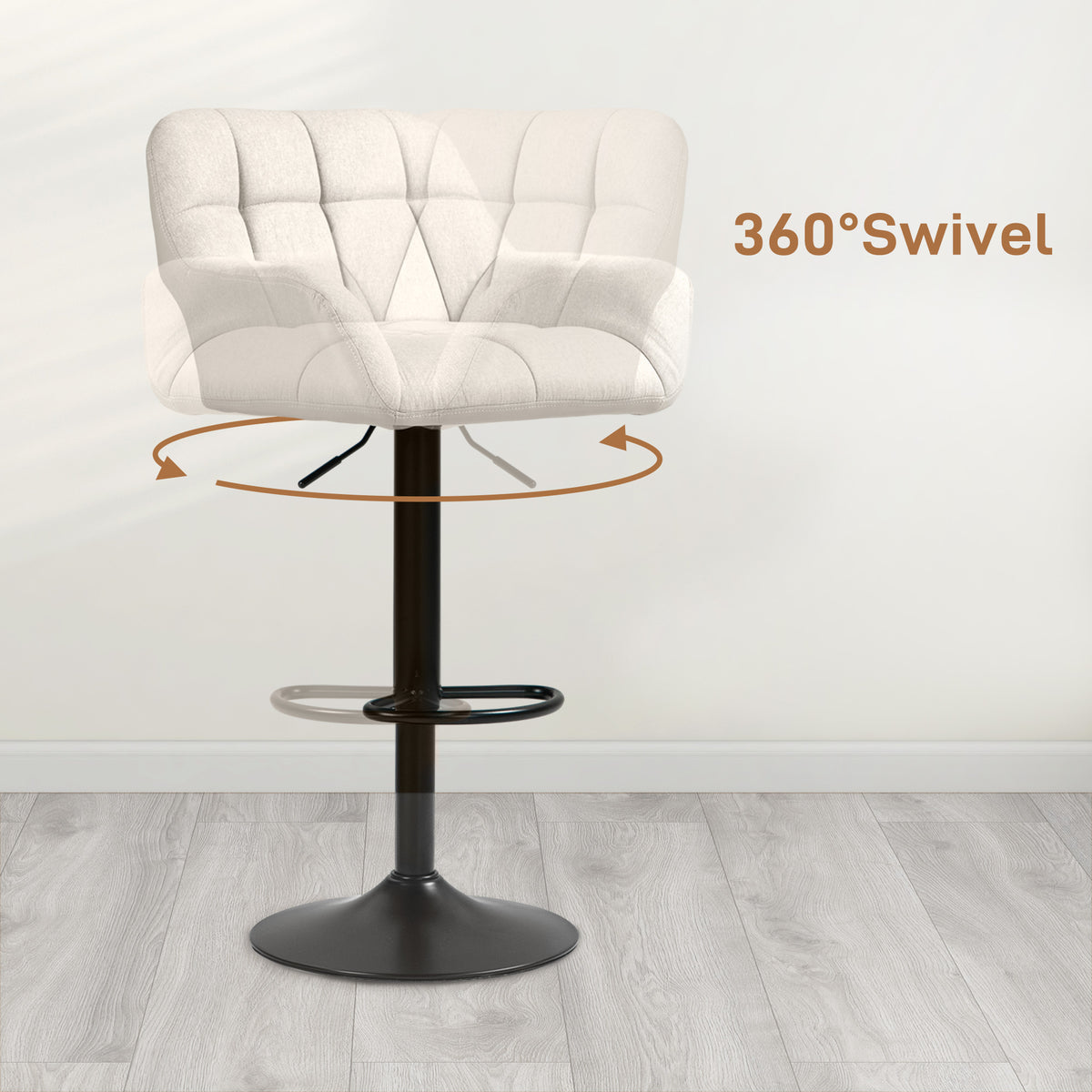 Swivel Barstools Set of 2 - Adjustable Cream White PU Leather-Home Furnishings > Kitchen & Dining Furniture > Bar Stools-DECOROLALA