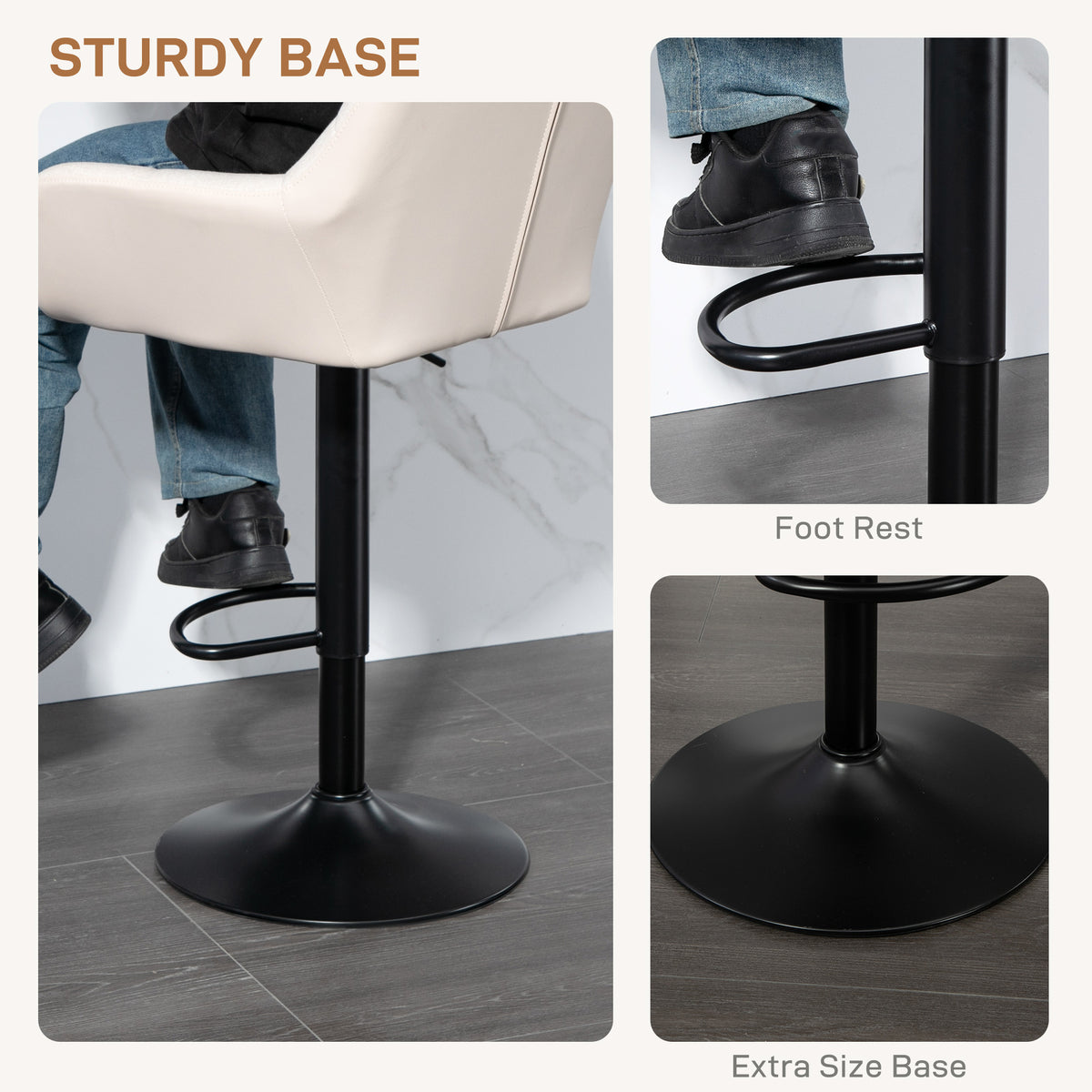 Swivel Barstools Set of 2 - Adjustable Cream White PU Leather-Home Furnishings > Kitchen & Dining Furniture > Bar Stools-DECOROLALA