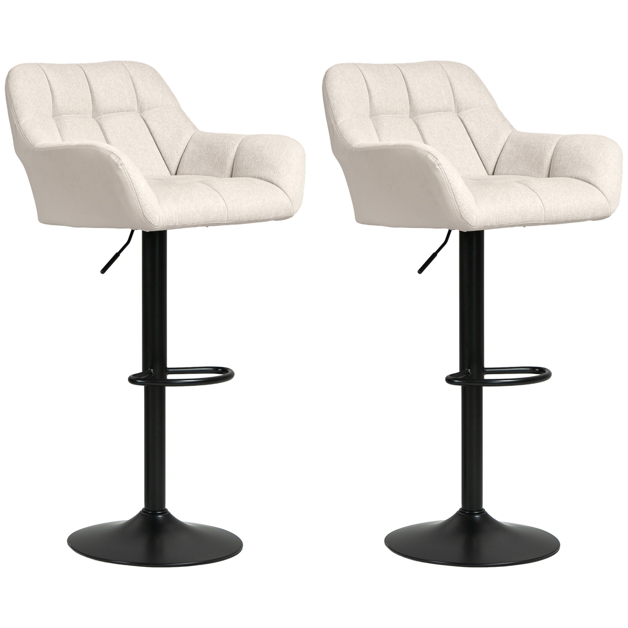 Swivel Barstools Set of 2 - Adjustable Cream White PU Leather-Home Furnishings > Kitchen & Dining Furniture > Bar Stools-DECOROLALA