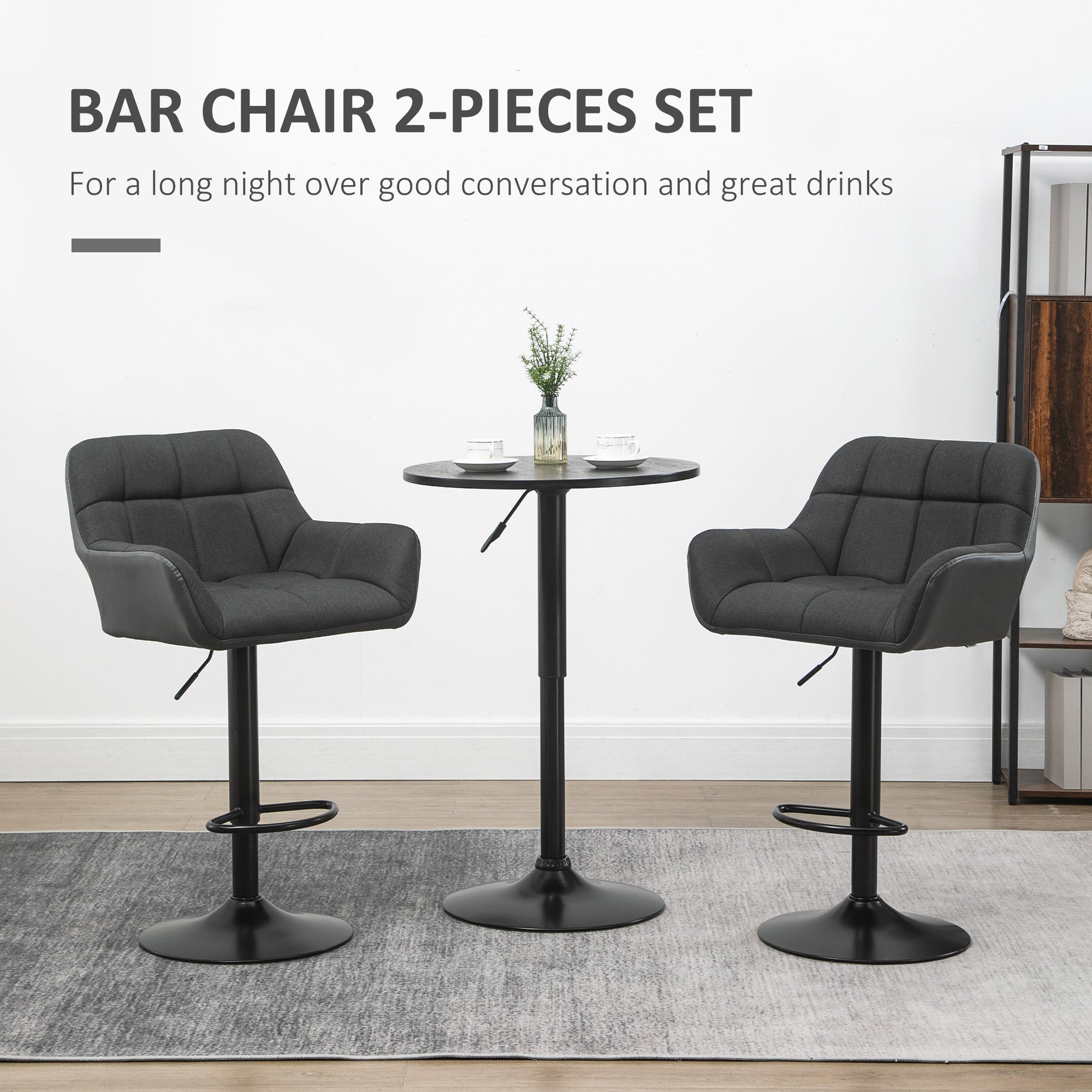 Swivel Barstools Set of 2 - Adjustable PU Leather Black/Grey-DECOROLALA