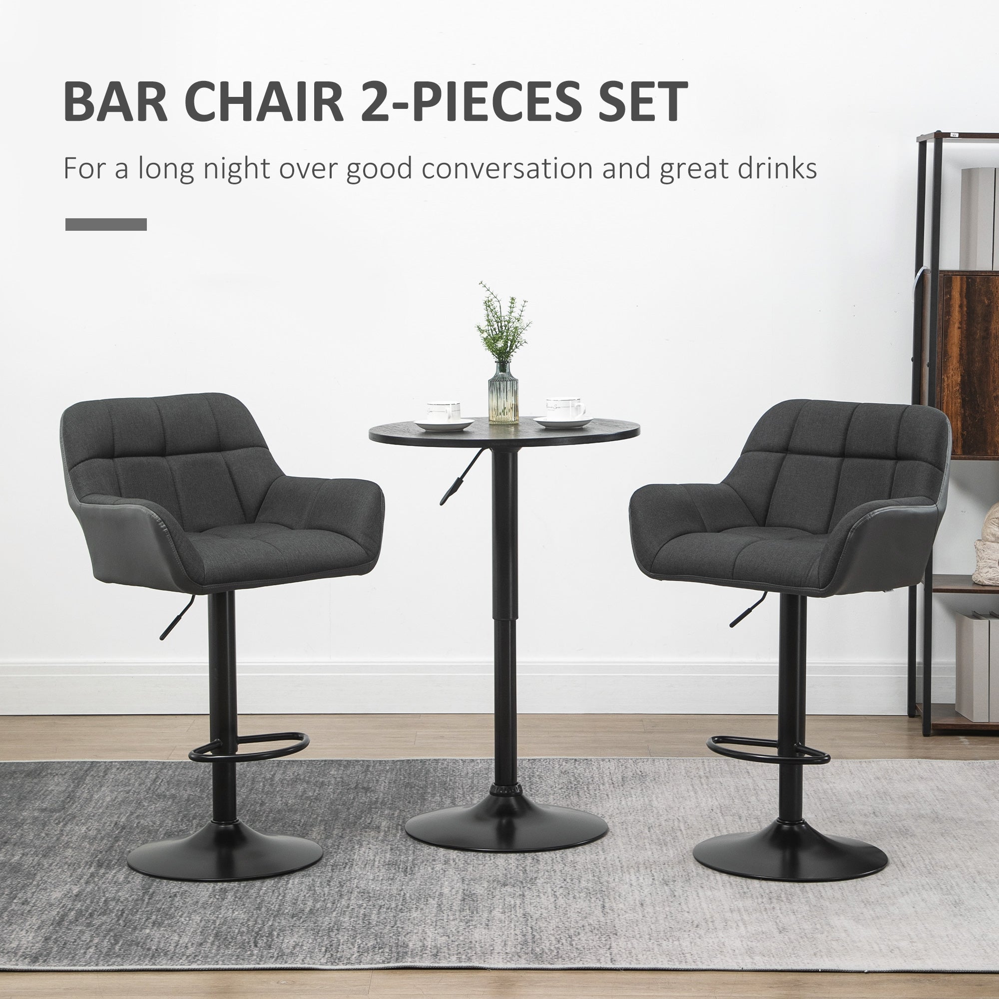 Swivel Barstools Set of 2 - Adjustable PU Leather Black/Grey-DECOROLALA