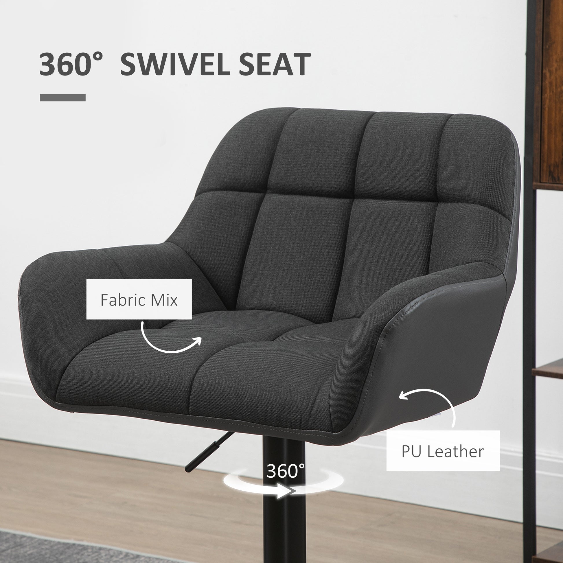 Swivel Barstools Set of 2 - Adjustable PU Leather Black/Grey-DECOROLALA