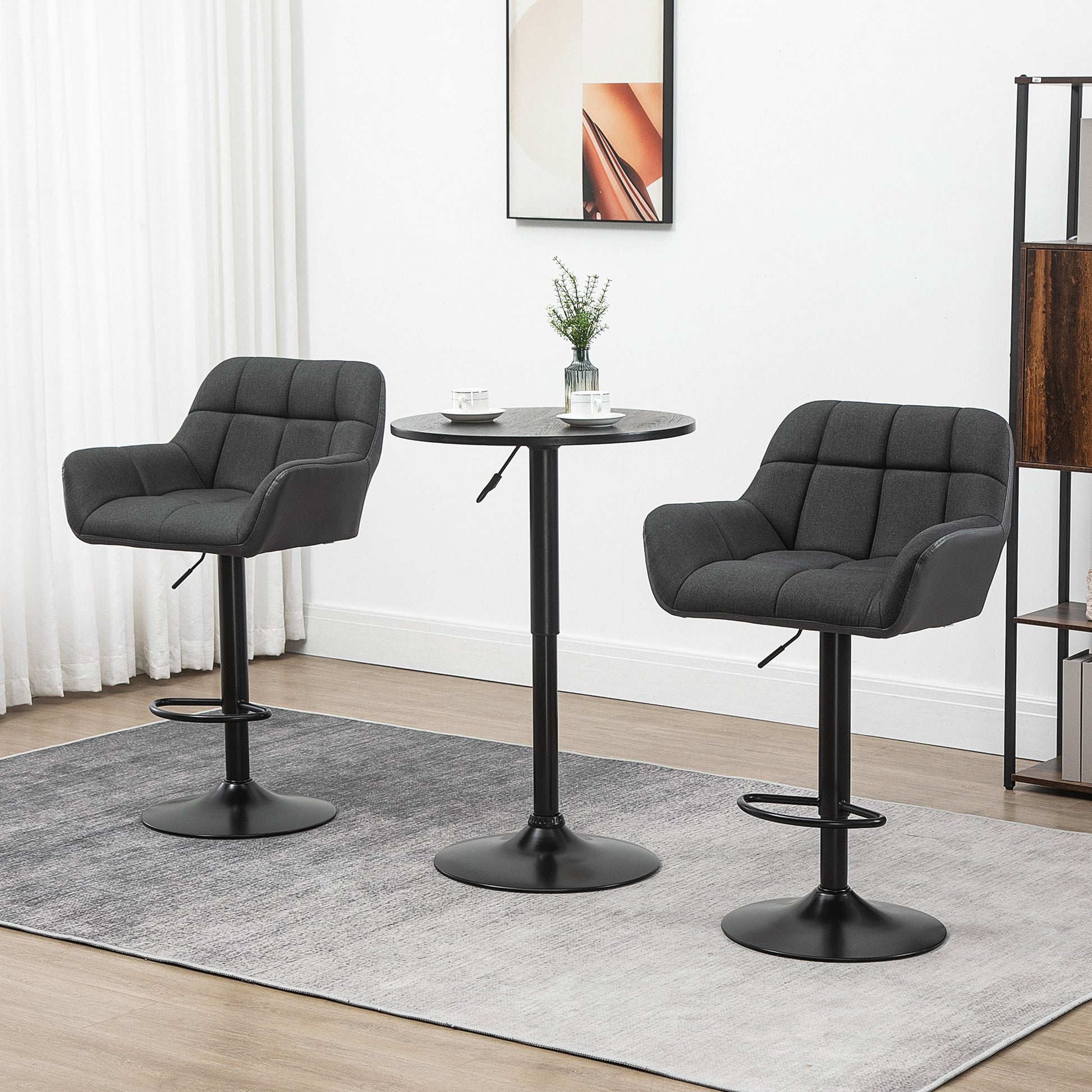 Swivel Barstools Set of 2 - Adjustable PU Leather Black/Grey-DECOROLALA