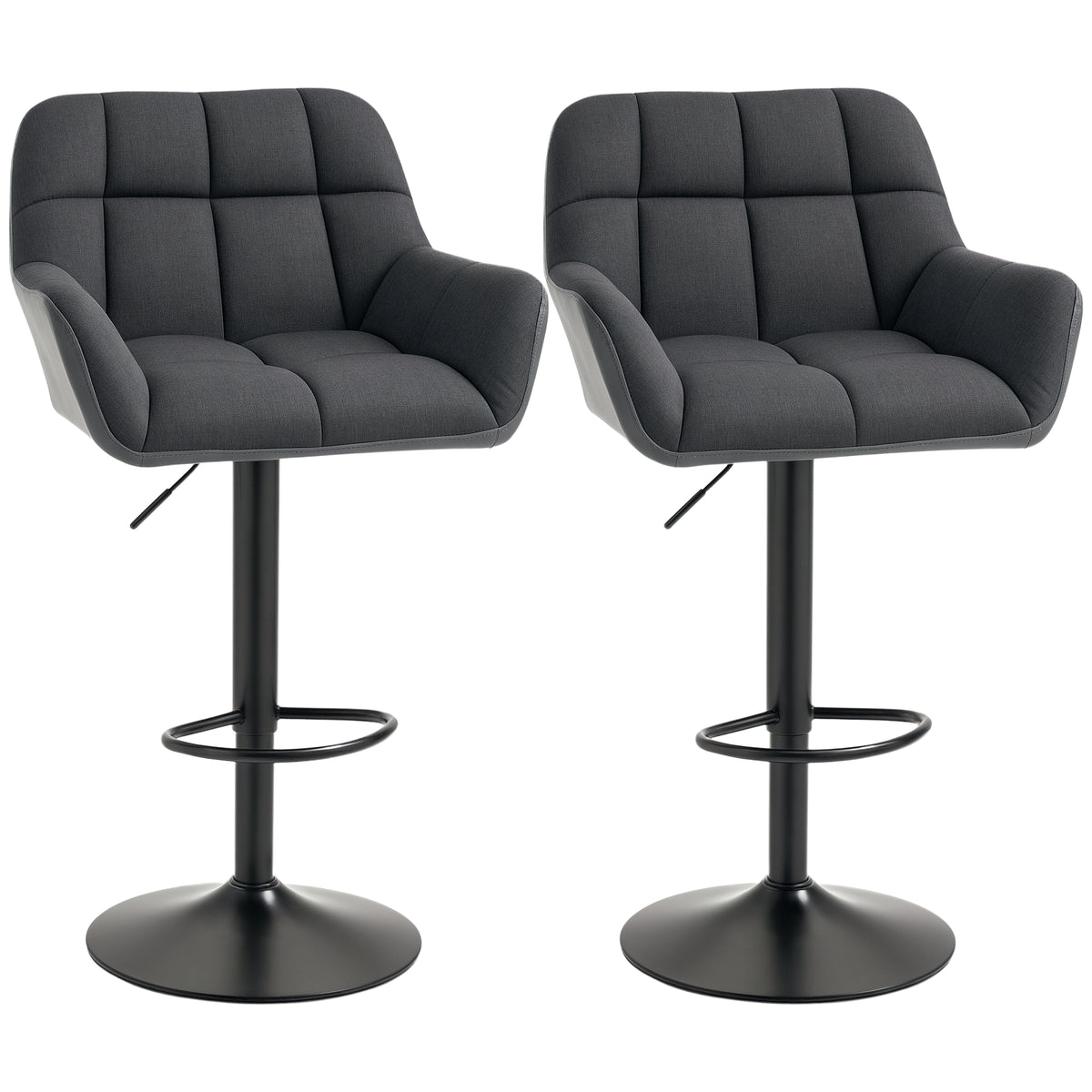Swivel Barstools Set of 2 - Adjustable PU Leather Black/Grey-Bar Stools-DECOROLALA