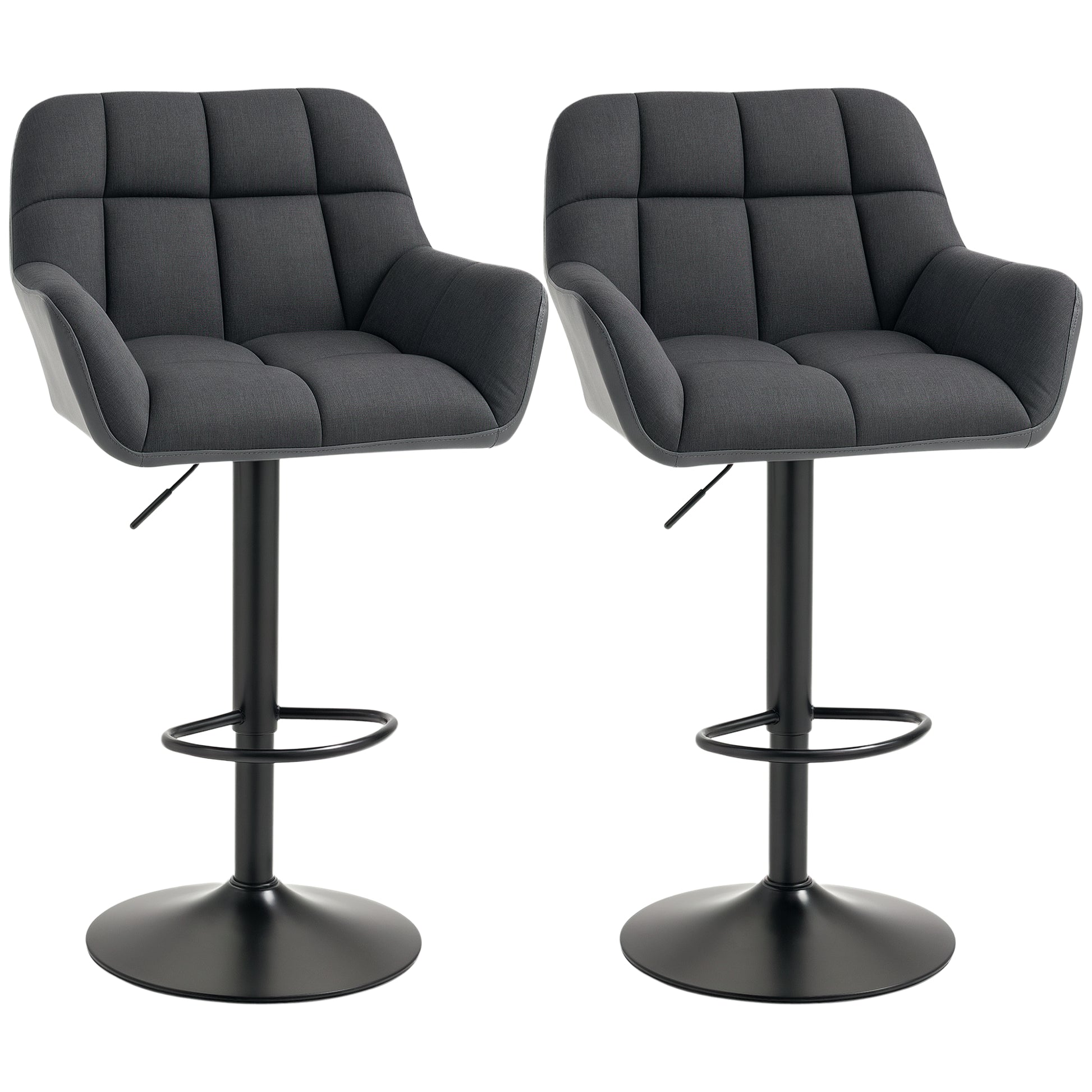 Swivel Barstools Set of 2 - Adjustable PU Leather Black/Grey-DECOROLALA