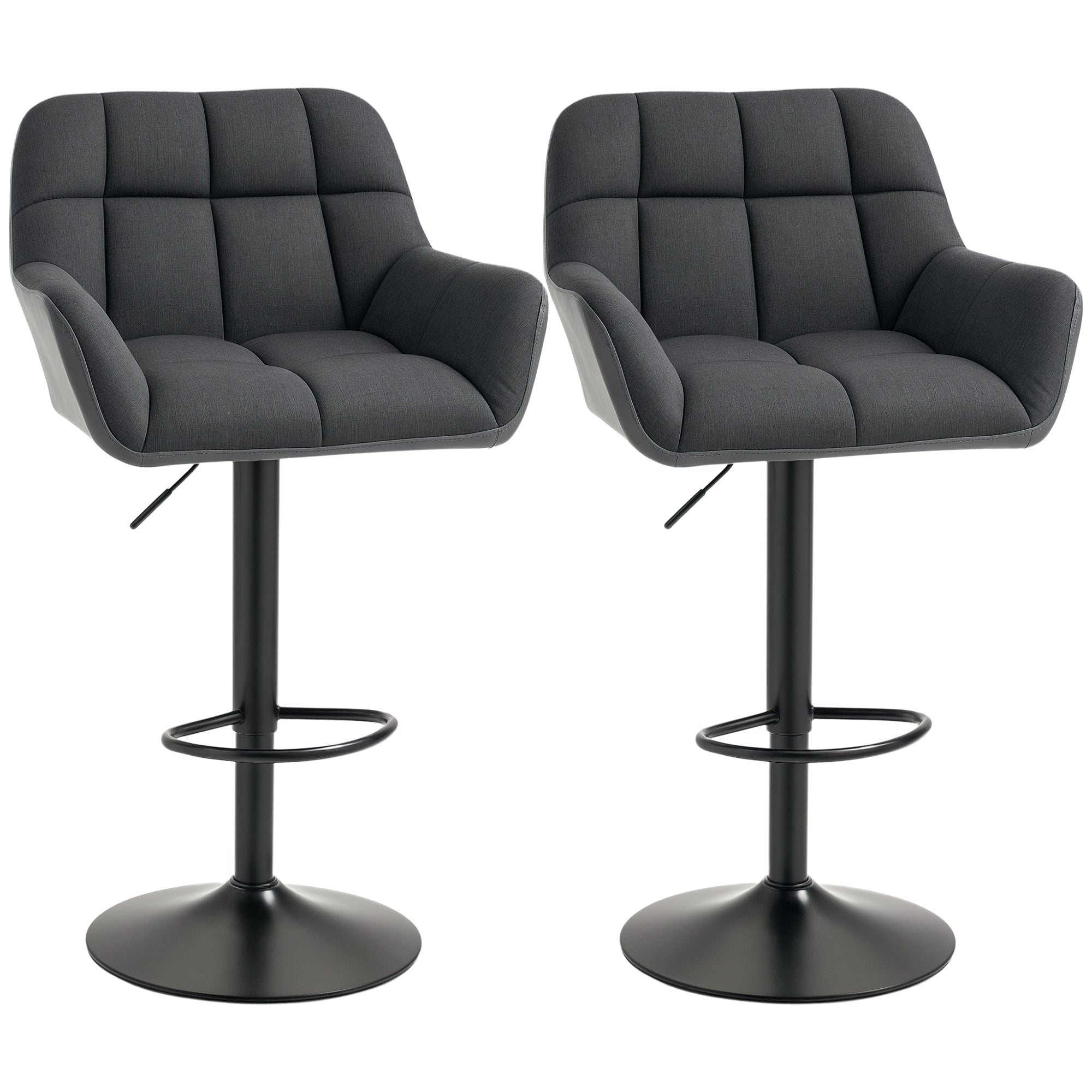 Swivel Barstools Set of 2 - Adjustable PU Leather Black/Grey-DECOROLALA