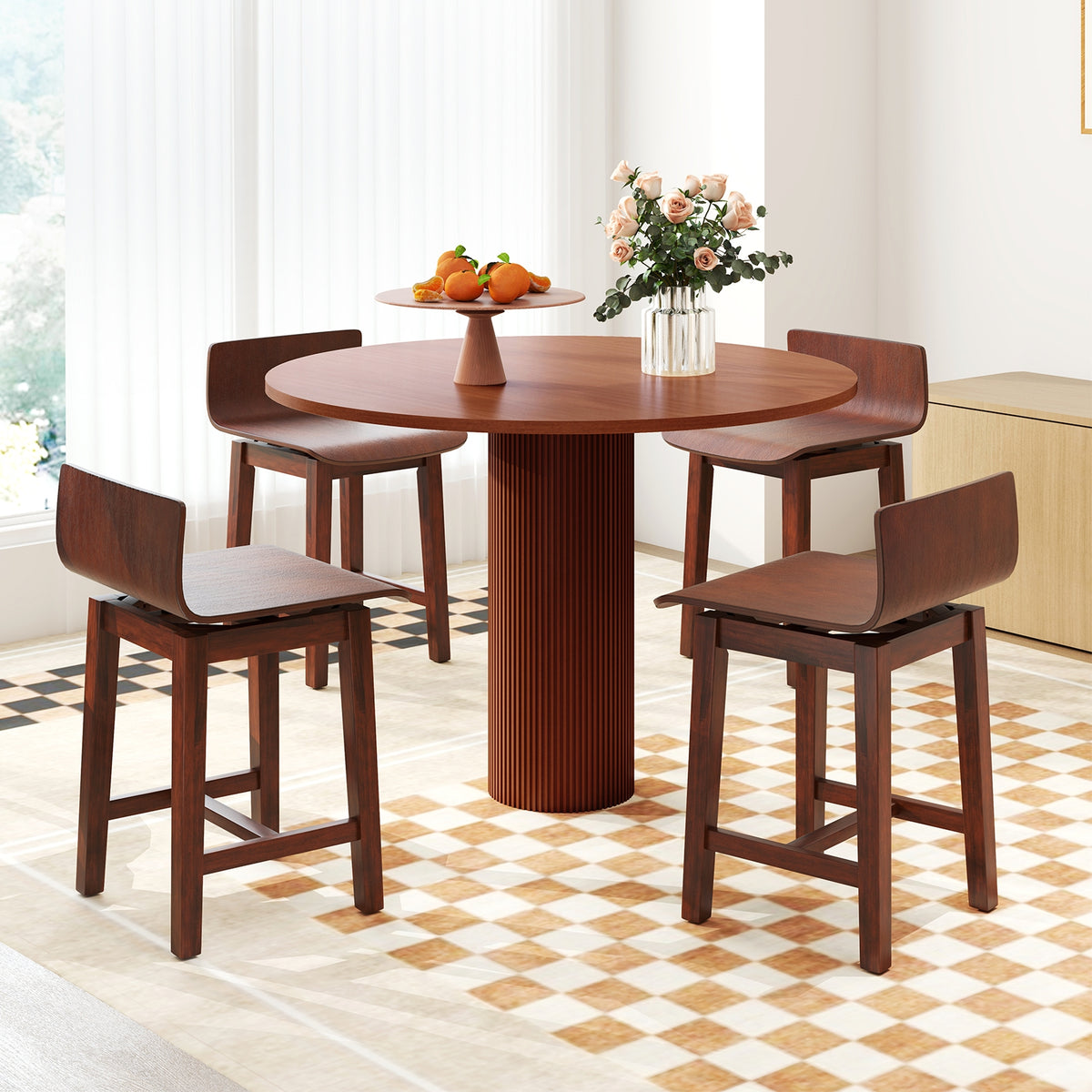 Swivel Dining Chair Set of 2 with Low Back and Curved Seat-Walnut-Dining Chairs-DECOROLALA