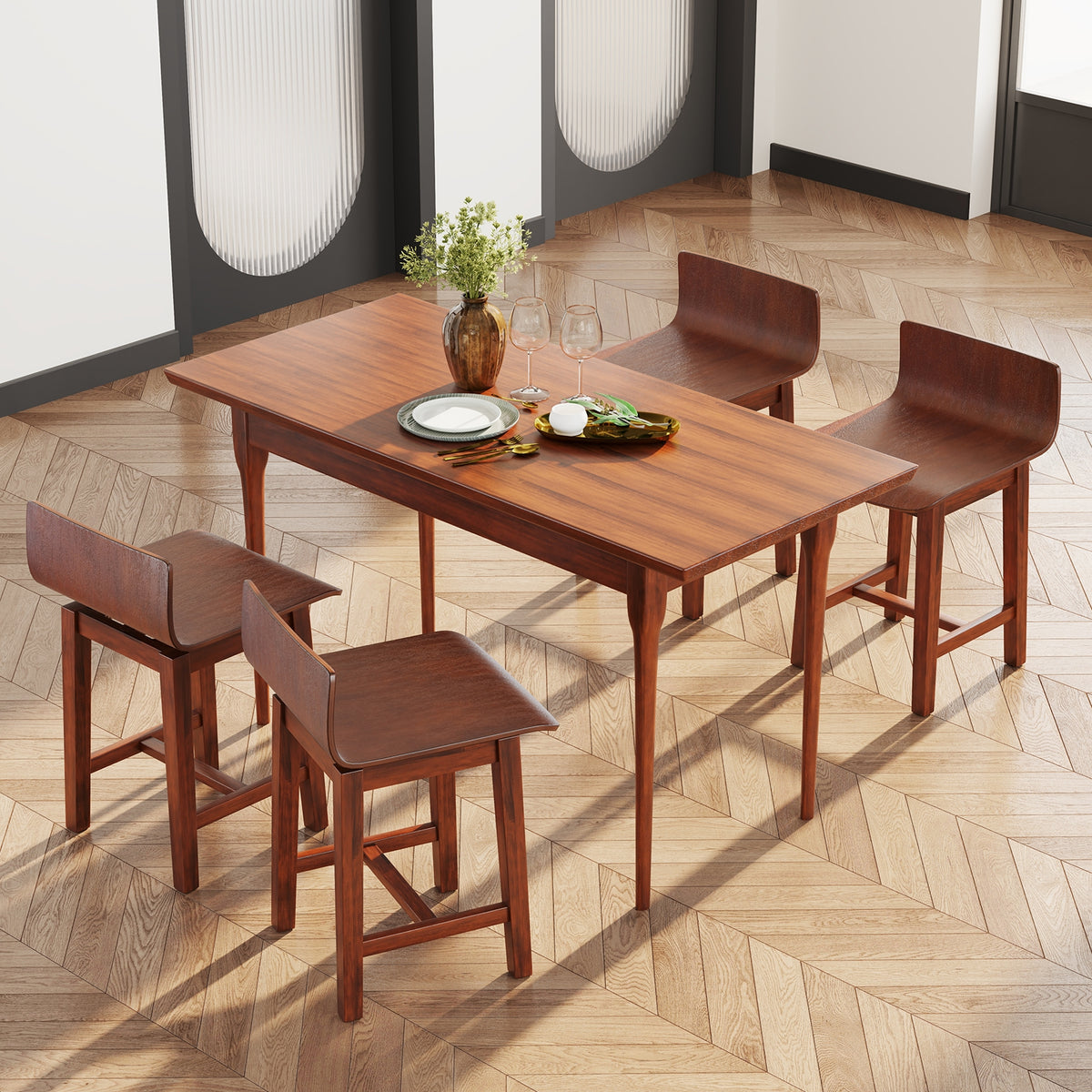 Swivel Dining Chair Set of 2 with Low Back and Curved Seat-Walnut-Dining Chairs-DECOROLALA