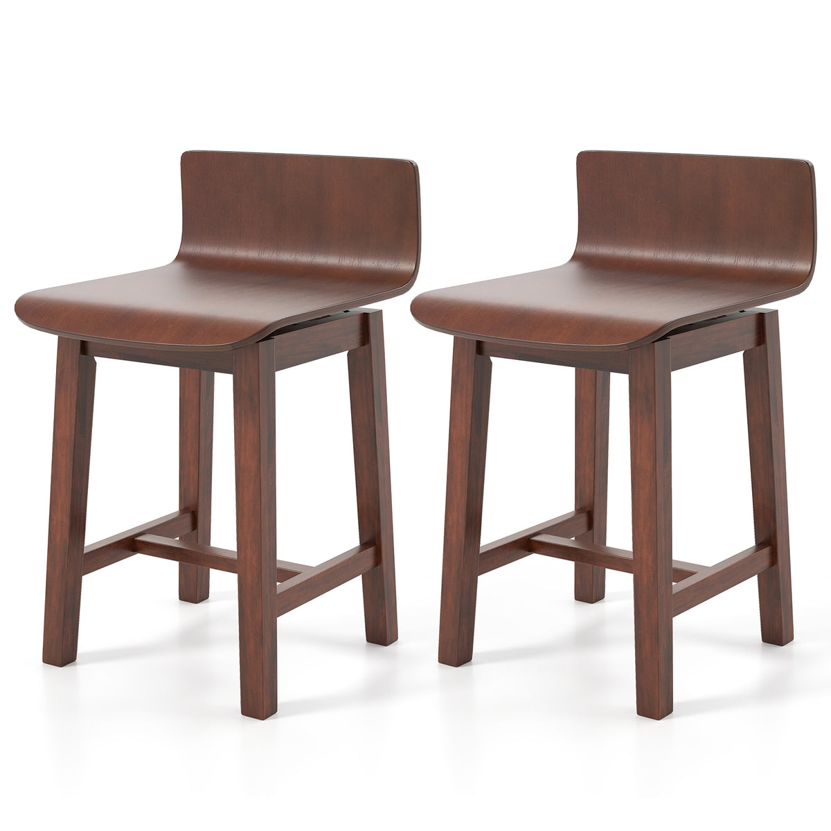 Swivel Dining Chair Set of 2 with Low Back and Curved Seat-Walnut-Dining Chairs-DECOROLALA