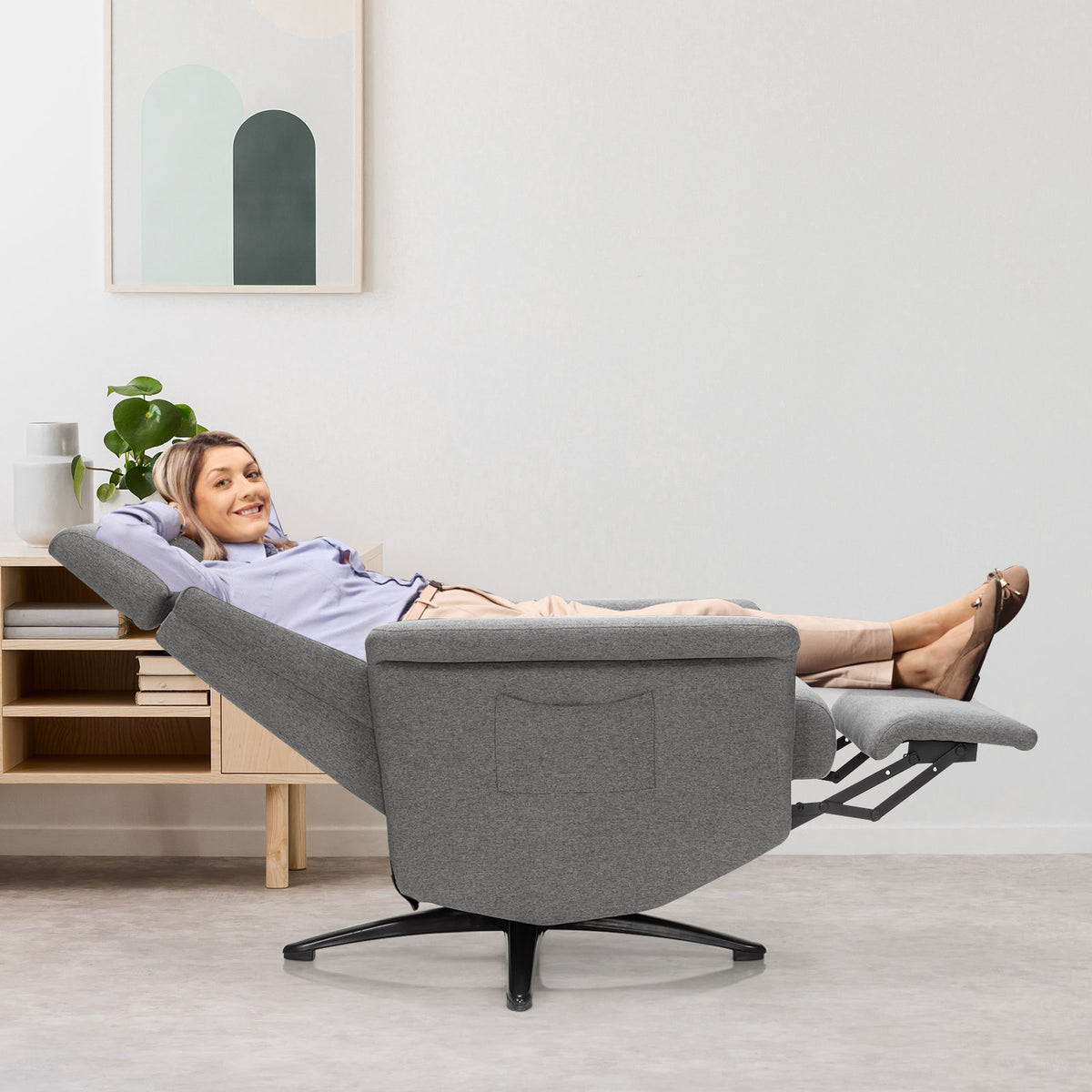 Swivel Massage Recliner Single Sofa with Adjustable Headrest-Gray-Recliners-DECOROLALA