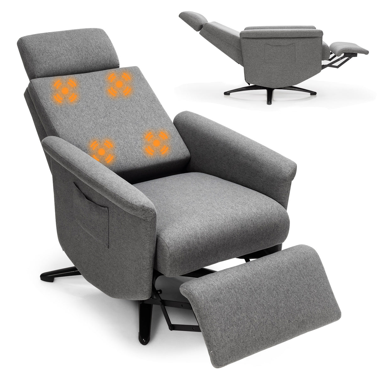 Swivel Massage Recliner Single Sofa with Adjustable Headrest-Gray-Recliners-DECOROLALA