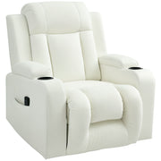 Swivel Massage Recliner Sofa, PU Leather, Cream White, 8 Massage Modes, Reclining-DECOROLALA