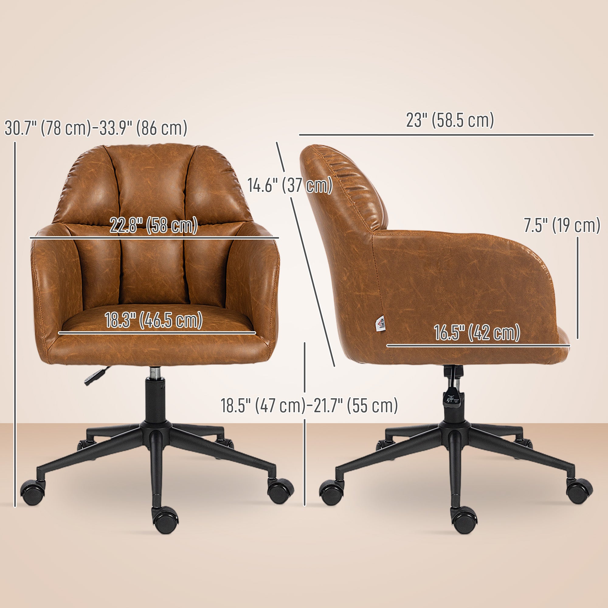 Swivel Office Chair - Brown Faux Leather Adjustable Desk Chair-Office Products > Office Furniture > Office Chairs > Task Chairs-DECOROLALA