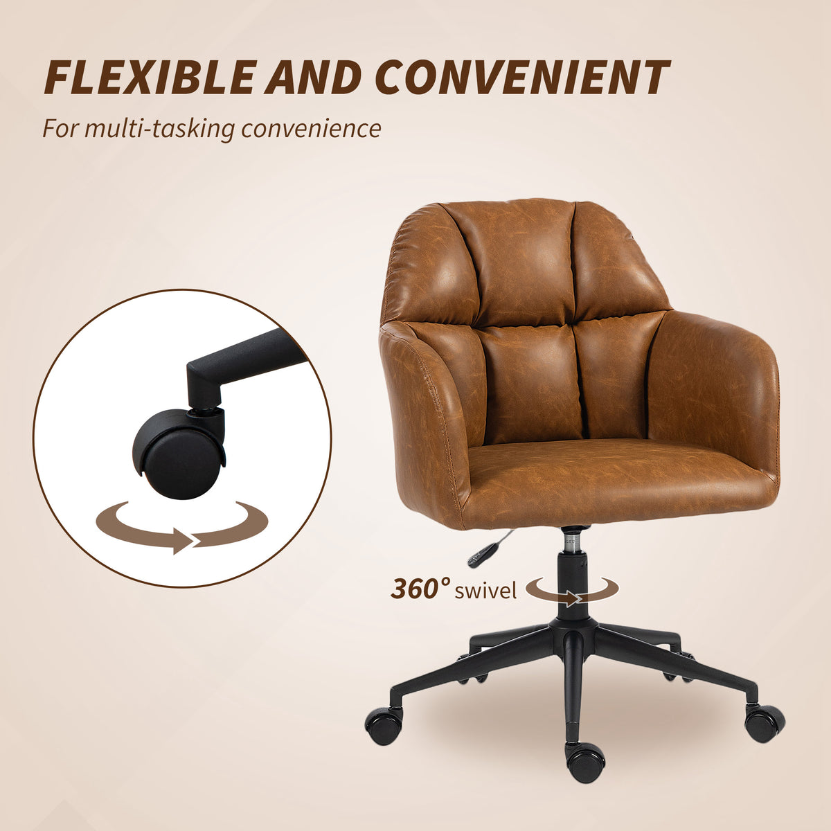 Swivel Office Chair - Brown Faux Leather Adjustable Desk Chair-Office Products > Office Furniture > Office Chairs > Task Chairs-DECOROLALA
