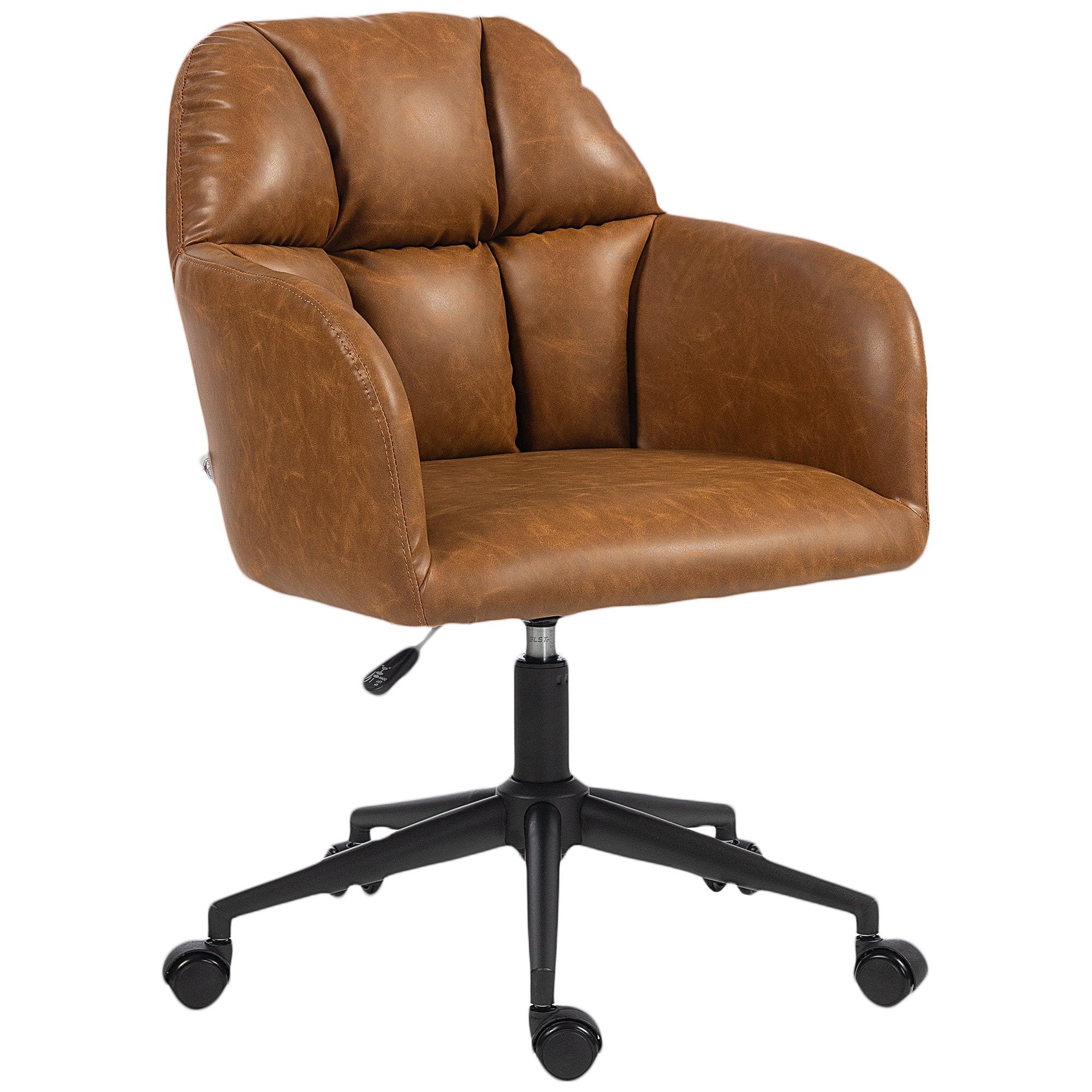Swivel Office Chair - Brown Faux Leather Adjustable Desk Chair-Office Products > Office Furniture > Office Chairs > Task Chairs-DECOROLALA