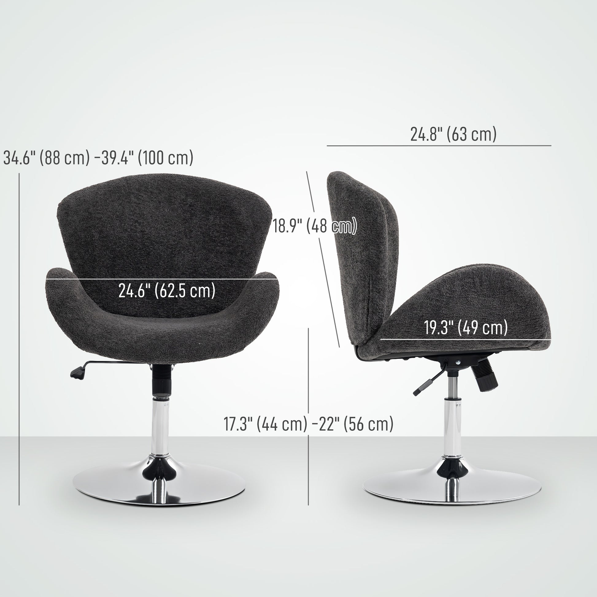 Swivel Office Chair - Dark Grey Velvet Wide Bucket Seat-Office Products > Office Furniture > Office Chairs > Task Chairs-DECOROLALA