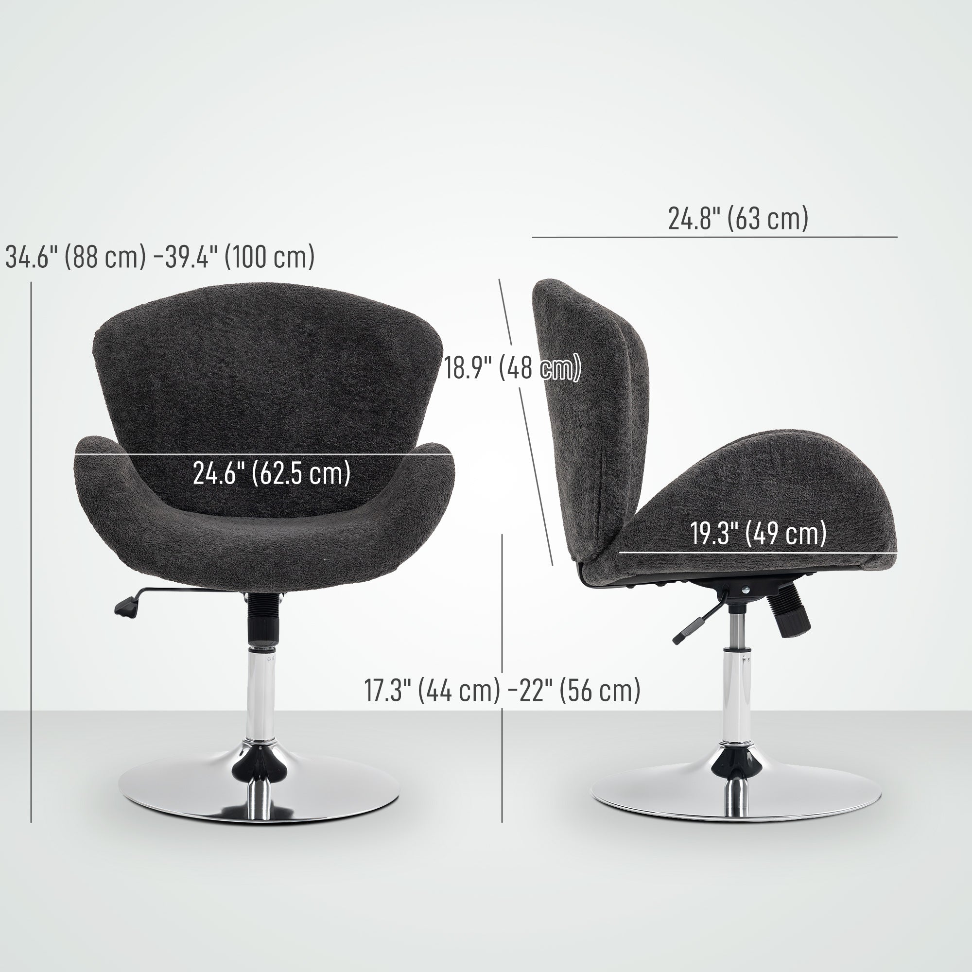 Swivel Office Chair - Dark Grey Velvet Wide Bucket Seat-Office Products > Office Furniture > Office Chairs > Task Chairs-DECOROLALA