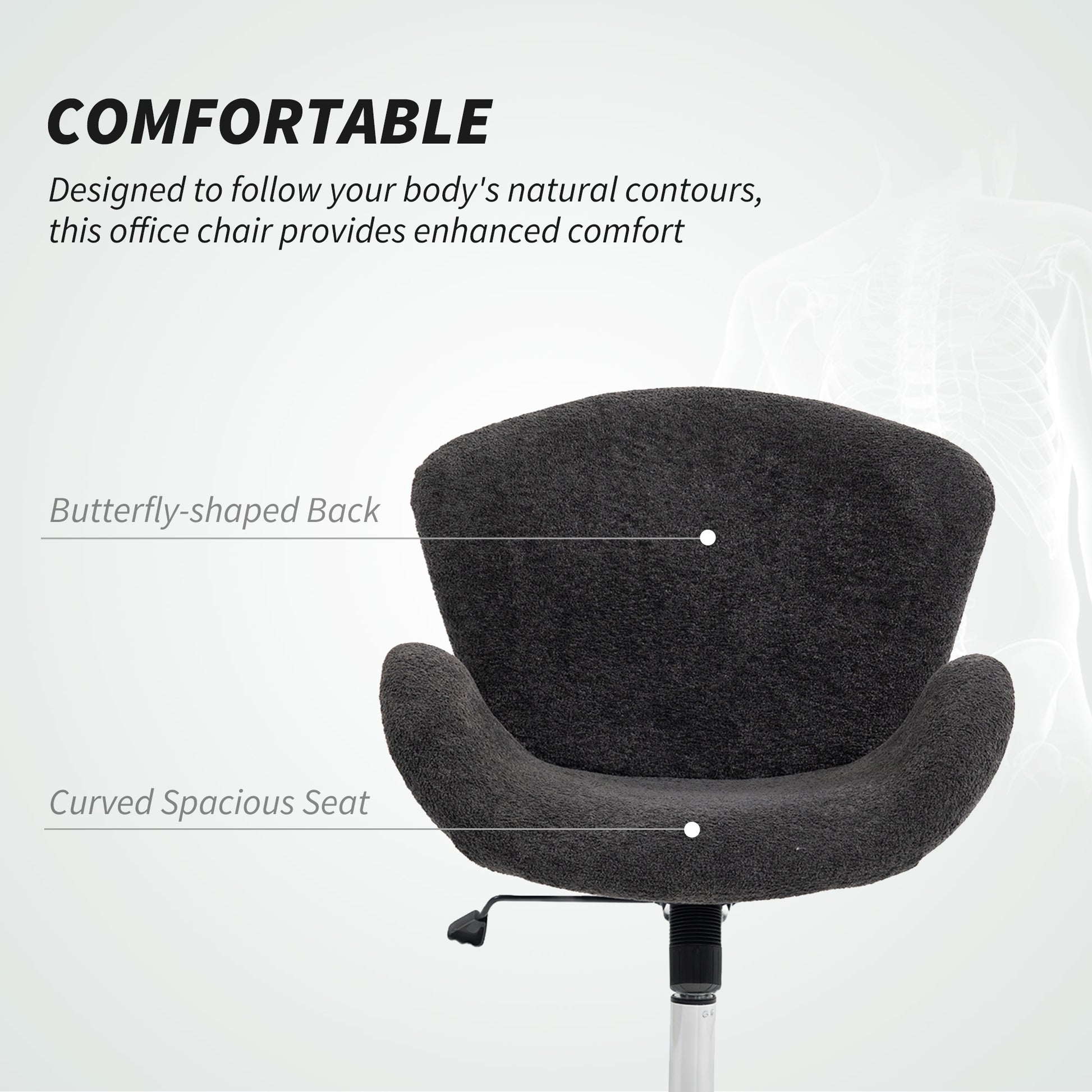 Swivel Office Chair - Dark Grey Velvet Wide Bucket Seat-Office Products > Office Furniture > Office Chairs > Task Chairs-DECOROLALA