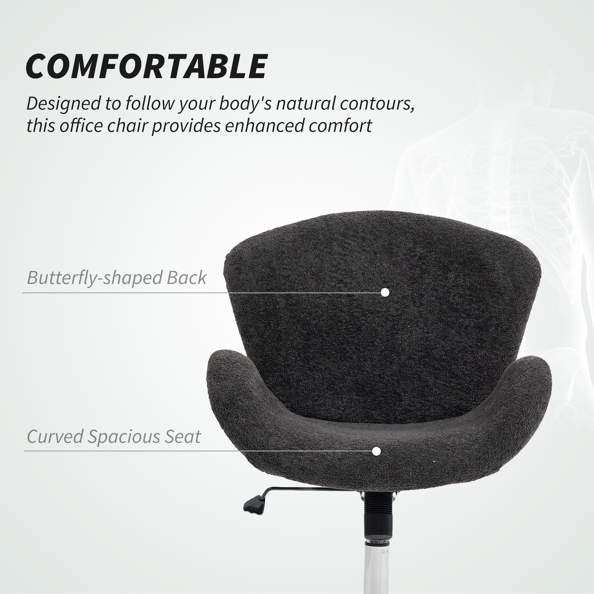 Swivel Office Chair - Dark Grey Velvet Wide Bucket Seat-Office Products > Office Furniture > Office Chairs > Task Chairs-DECOROLALA