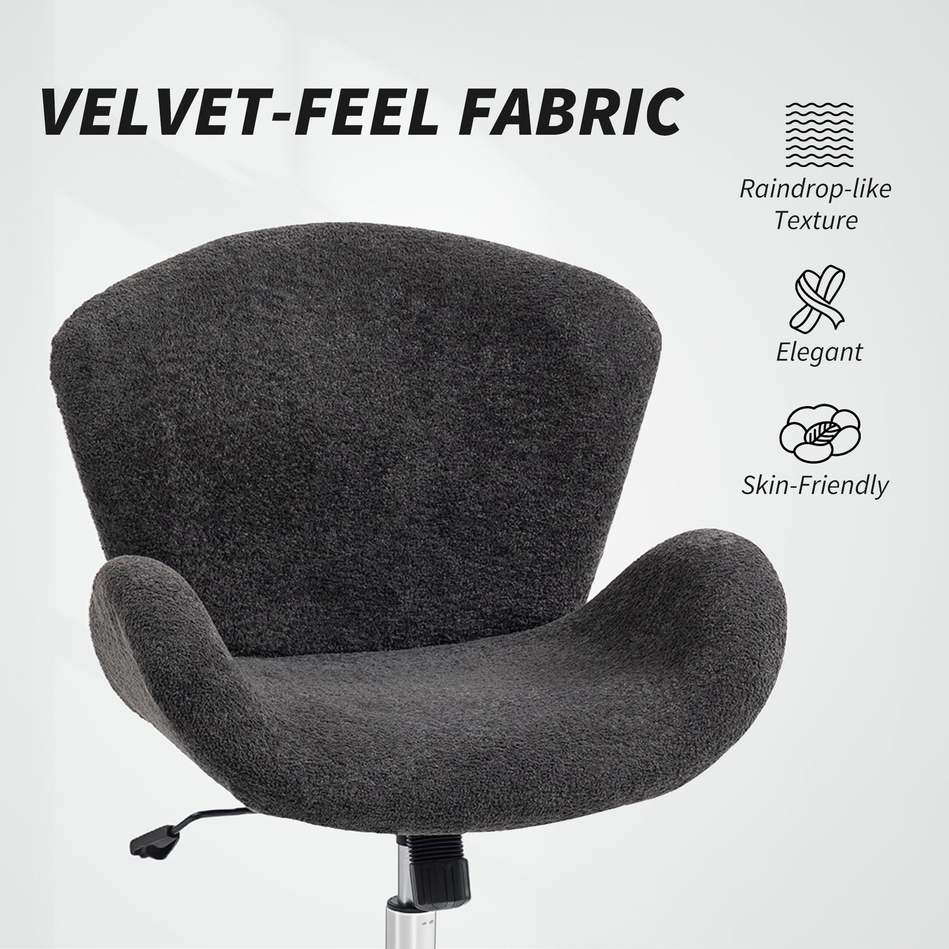Swivel Office Chair - Dark Grey Velvet Wide Bucket Seat-Office Products > Office Furniture > Office Chairs > Task Chairs-DECOROLALA