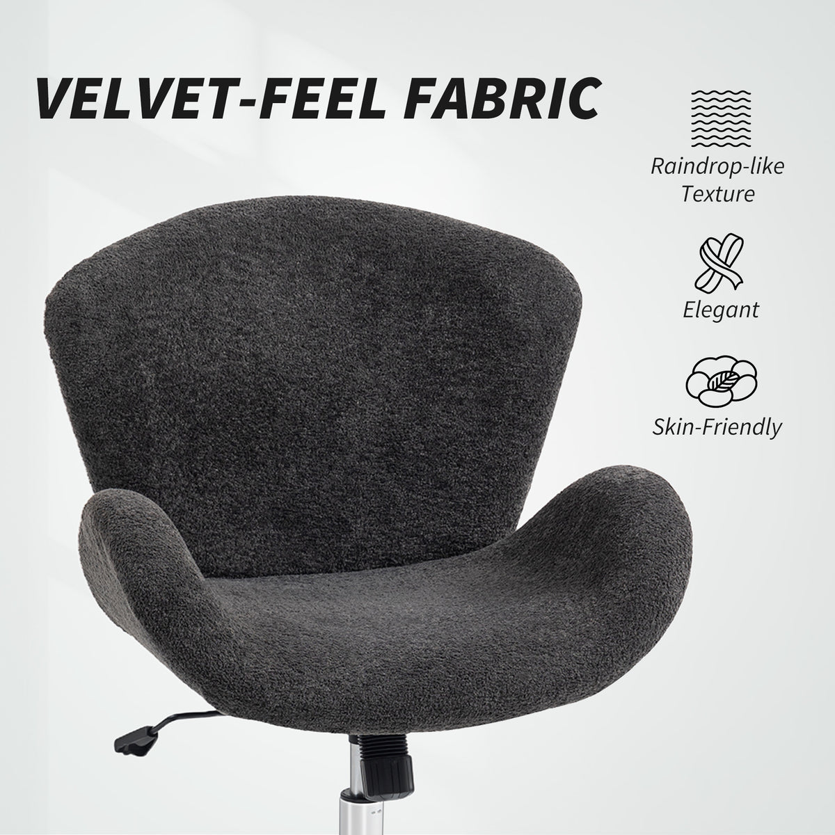 Swivel Office Chair - Dark Grey Velvet Wide Bucket Seat-Office Products > Office Furniture > Office Chairs > Task Chairs-DECOROLALA