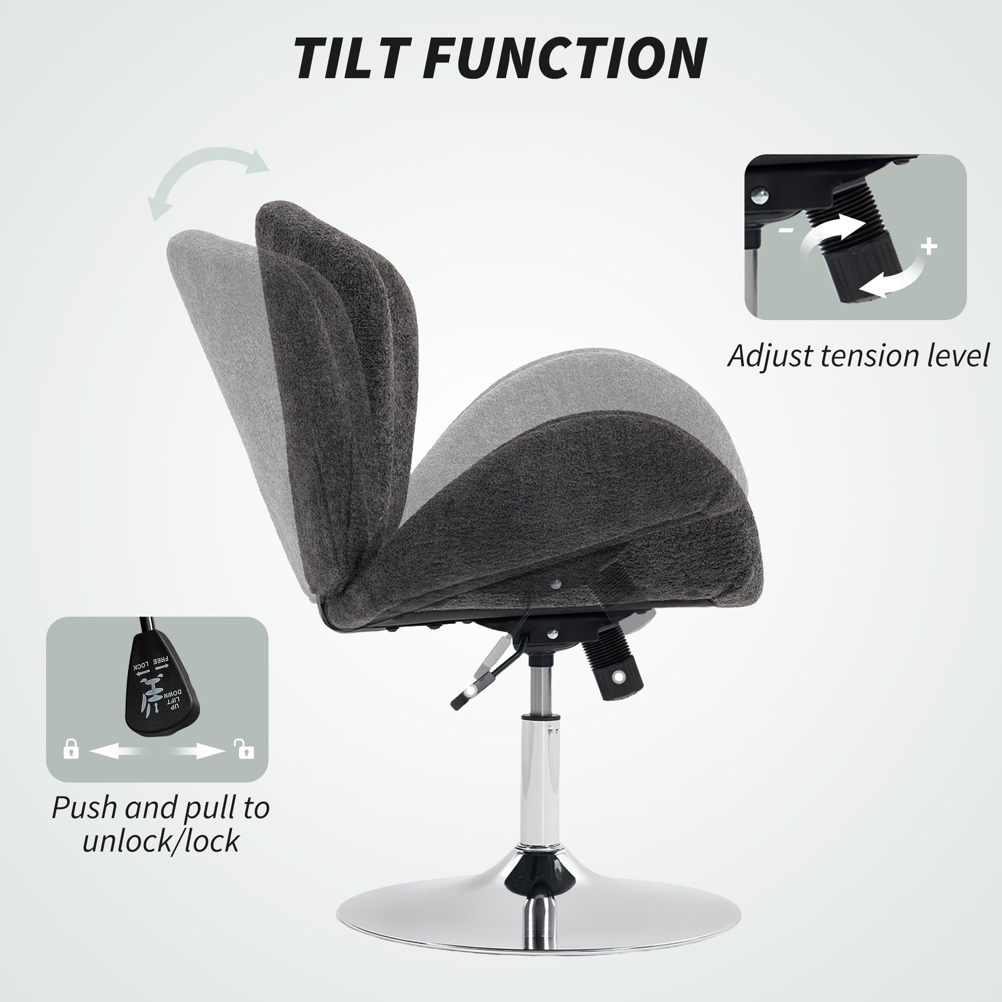 Swivel Office Chair - Dark Grey Velvet Wide Bucket Seat-Office Products > Office Furniture > Office Chairs > Task Chairs-DECOROLALA