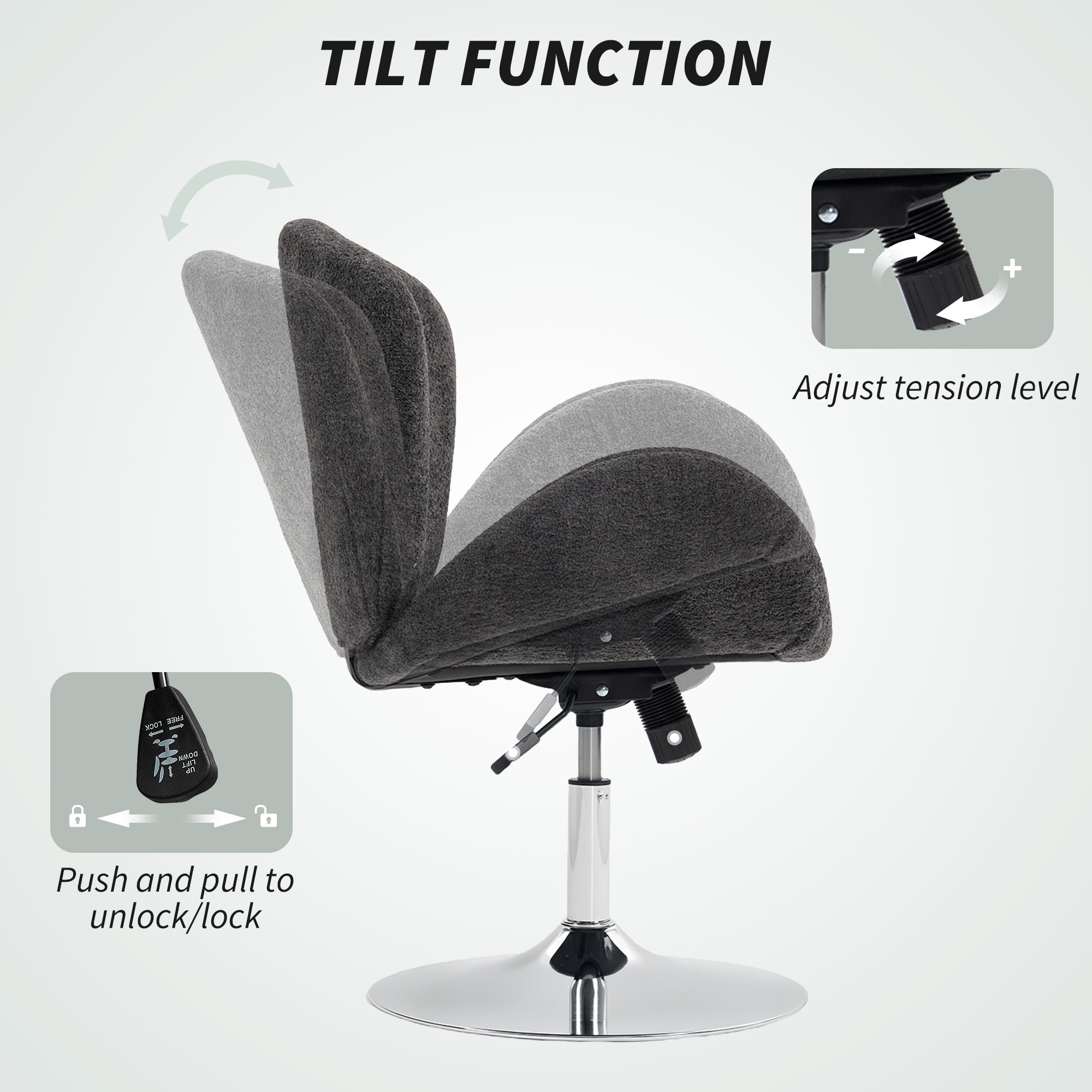 Swivel Office Chair - Dark Grey Velvet Wide Bucket Seat-Office Products > Office Furniture > Office Chairs > Task Chairs-DECOROLALA