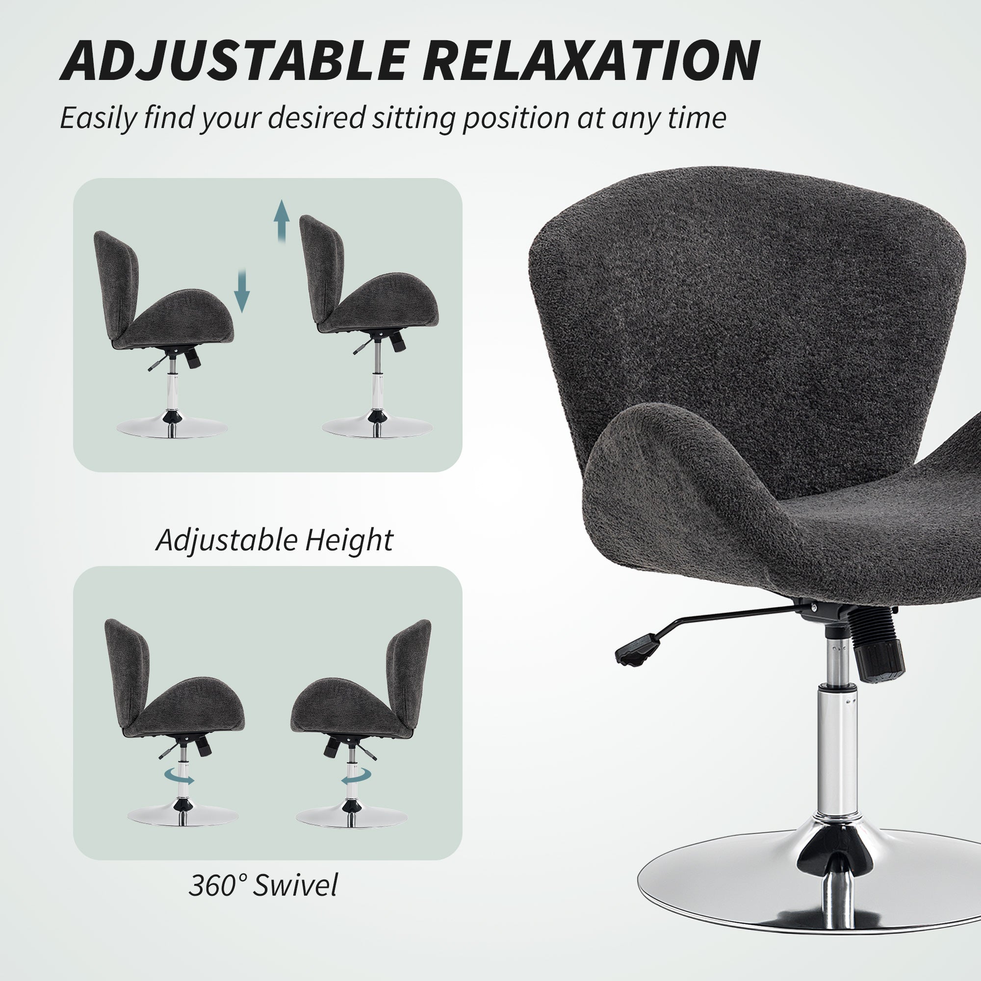 Swivel Office Chair - Dark Grey Velvet Wide Bucket Seat-Office Products > Office Furniture > Office Chairs > Task Chairs-DECOROLALA