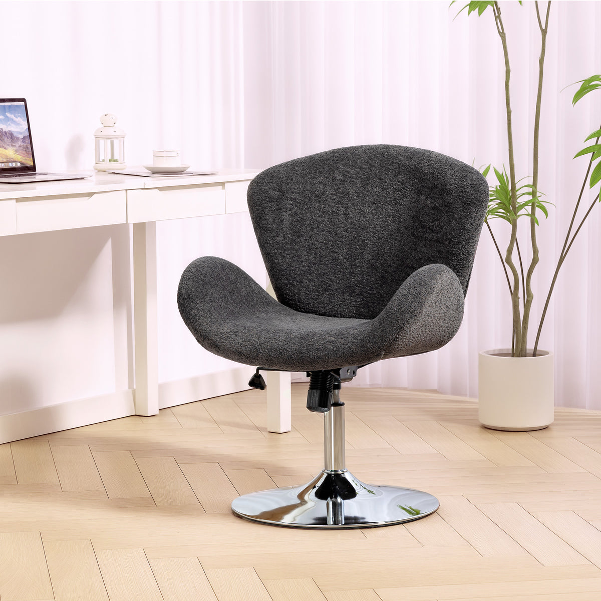 Swivel Office Chair - Dark Grey Velvet Wide Bucket Seat-Office Products > Office Furniture > Office Chairs > Task Chairs-DECOROLALA