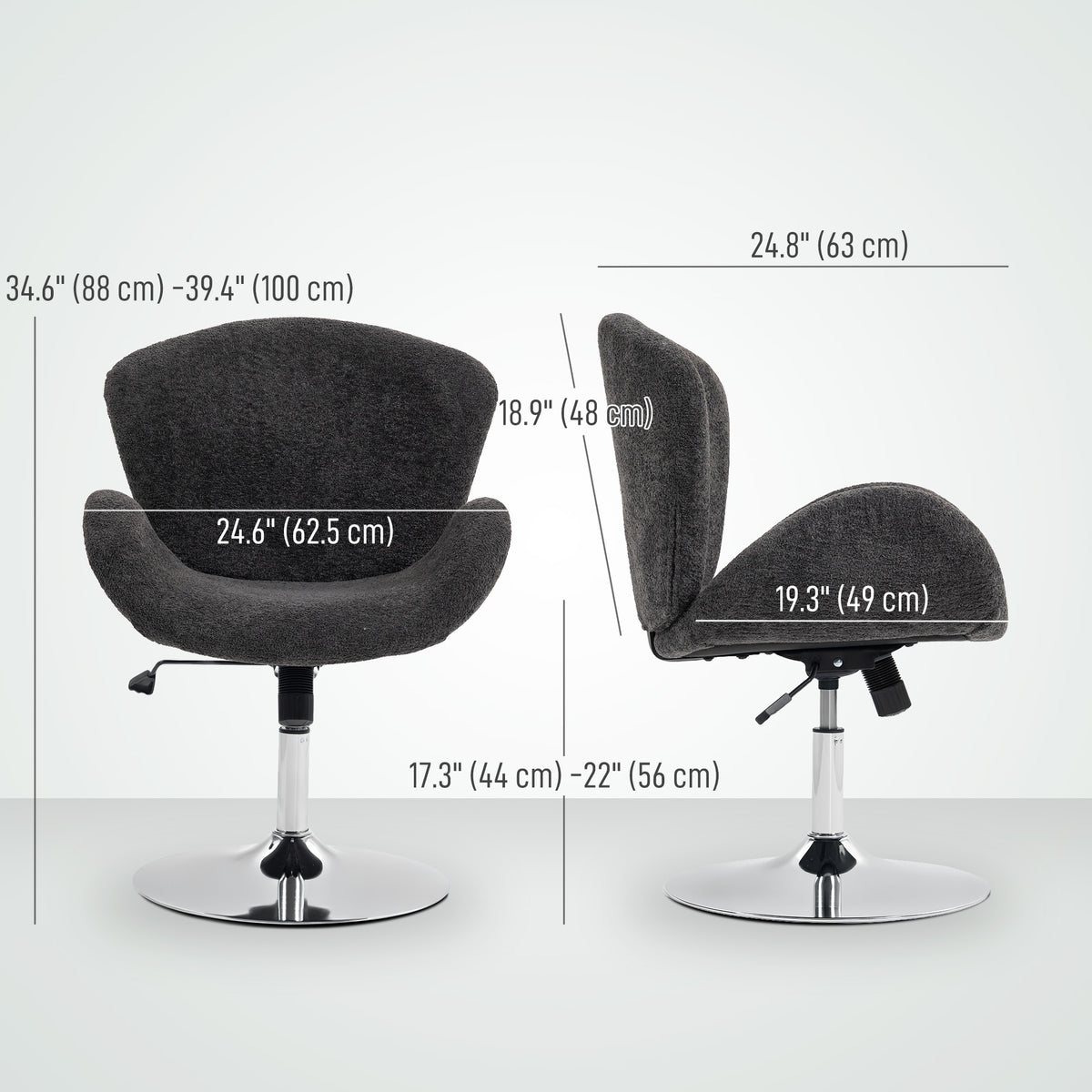 Swivel Office Chair - Dark Grey Velvet Wide Bucket Seat-Task Chairs-DECOROLALA