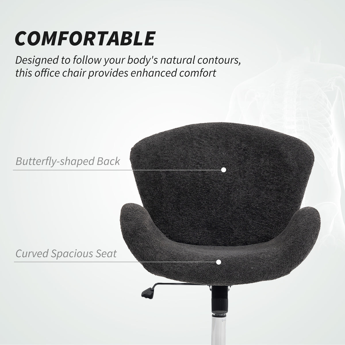 Swivel Office Chair - Dark Grey Velvet Wide Bucket Seat-Task Chairs-DECOROLALA