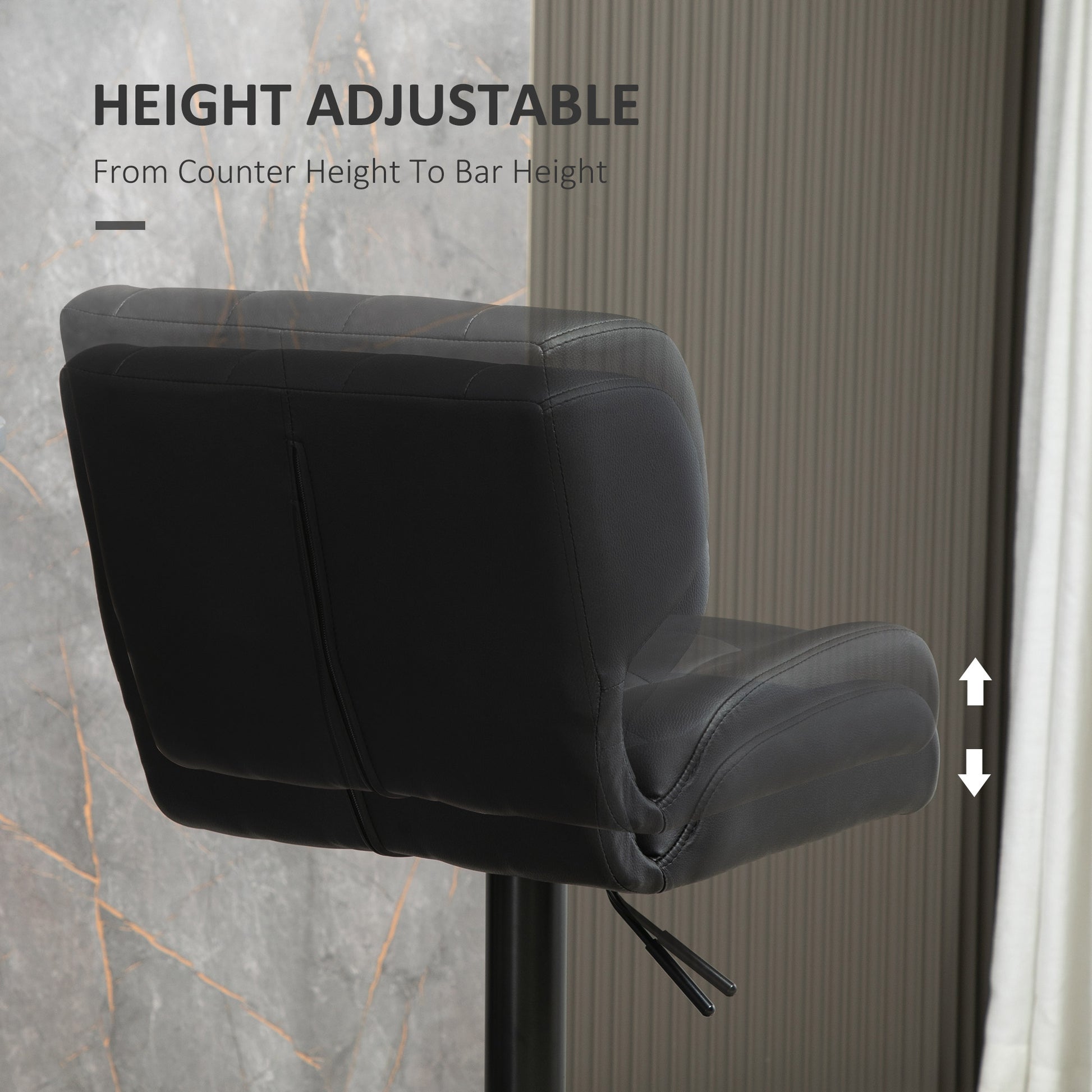 Swivel PU Leather Bar Stools - Set of 2 Adjustable Black-DECOROLALA