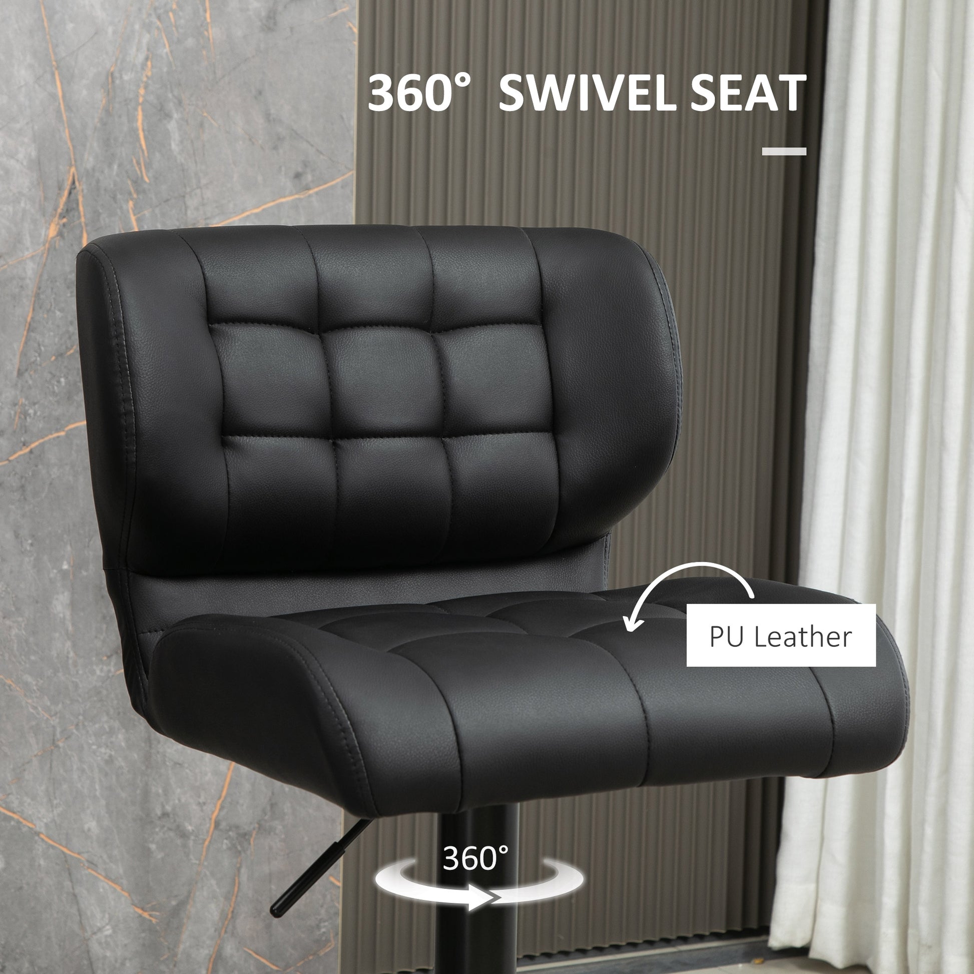 Swivel PU Leather Bar Stools - Set of 2 Adjustable Black-DECOROLALA