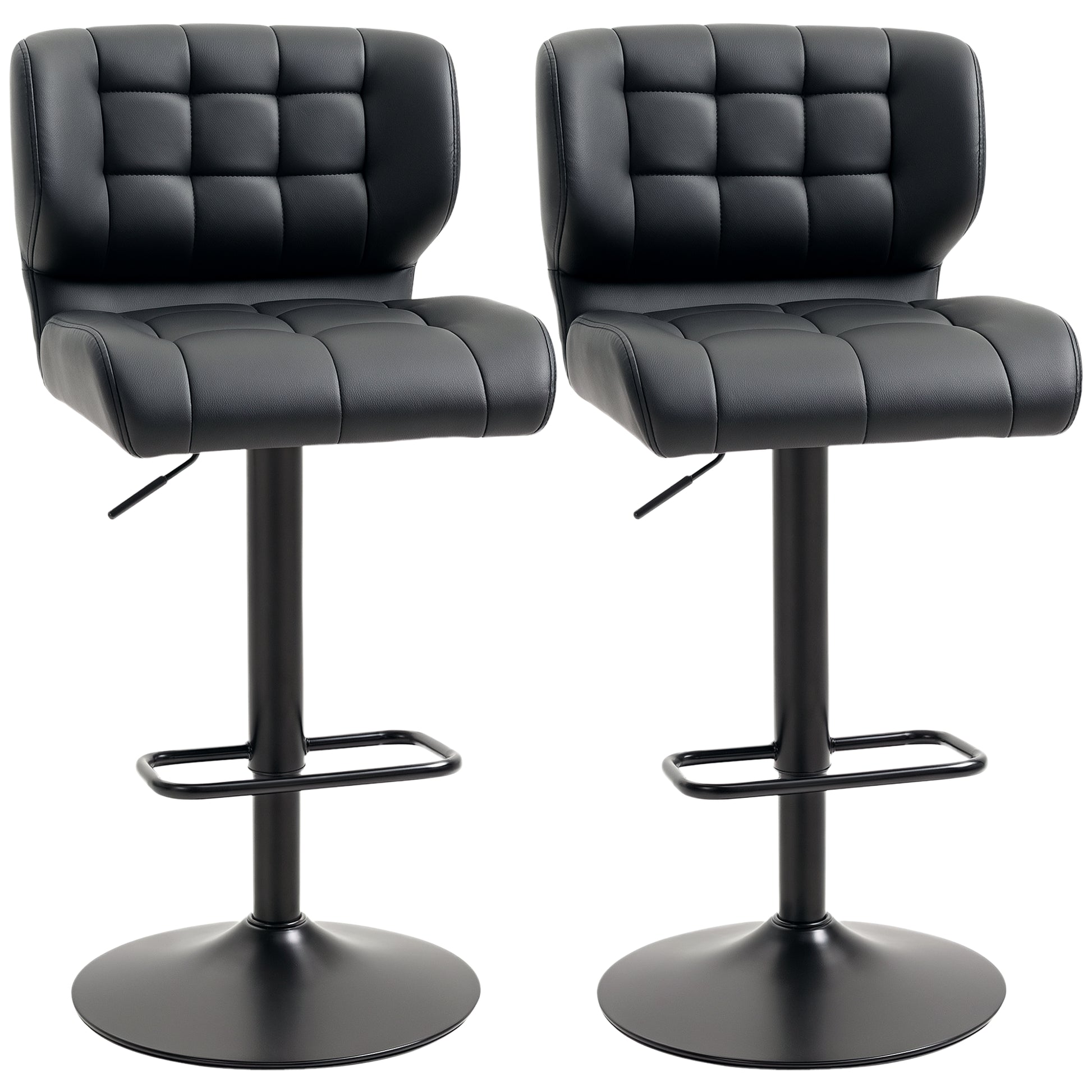 Swivel PU Leather Bar Stools - Set of 2 Adjustable Black-DECOROLALA