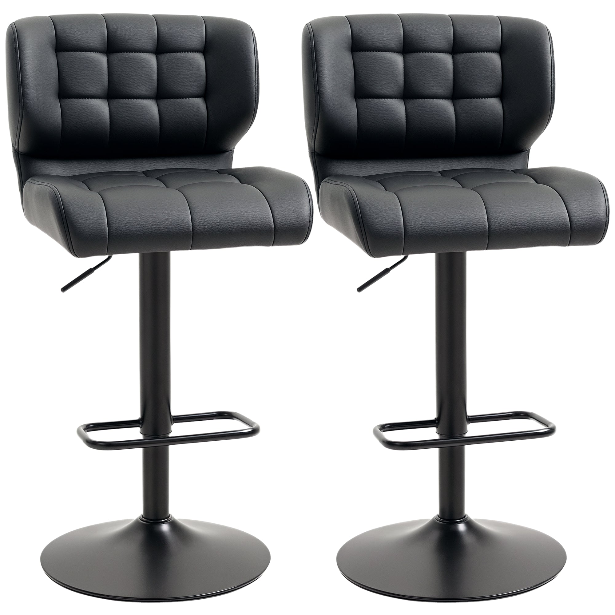 Swivel PU Leather Bar Stools - Set of 2 Adjustable Black-DECOROLALA