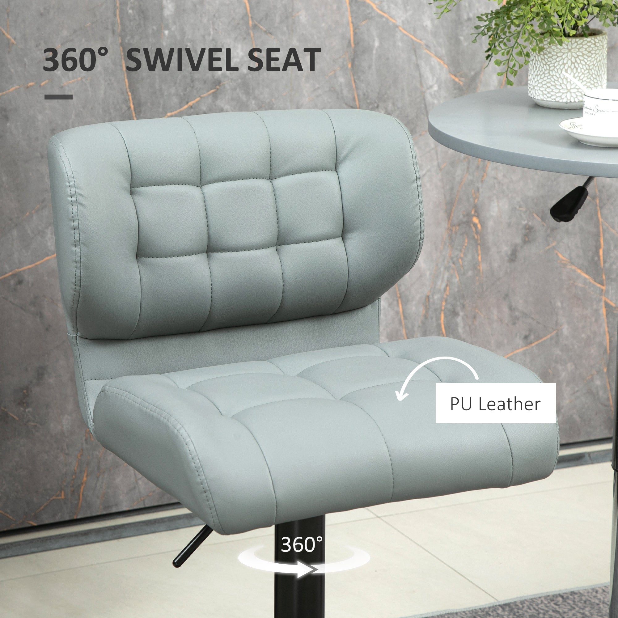 Swivel PU Leather Barstools Set of 2 Adjustable Bar Stools with Footrest Back for Kitchen Counter Dining Room Grey-Home Furnishings > Kitchen & Dining Furniture > Bar Stools-DECOROLALA