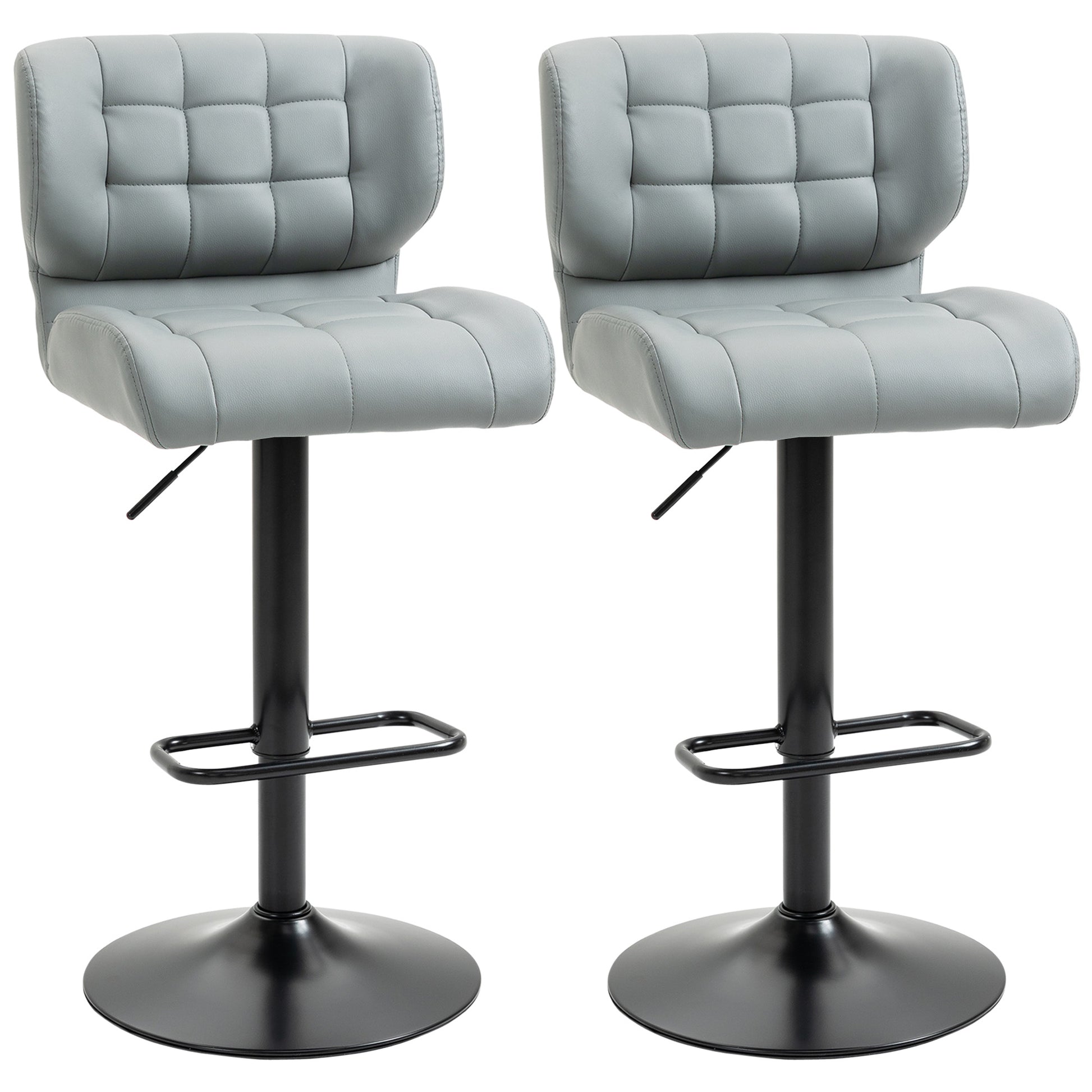 Swivel PU Leather Barstools Set of 2 Adjustable Bar Stools with Footrest Back for Kitchen Counter Dining Room Grey-Home Furnishings > Kitchen & Dining Furniture > Bar Stools-DECOROLALA